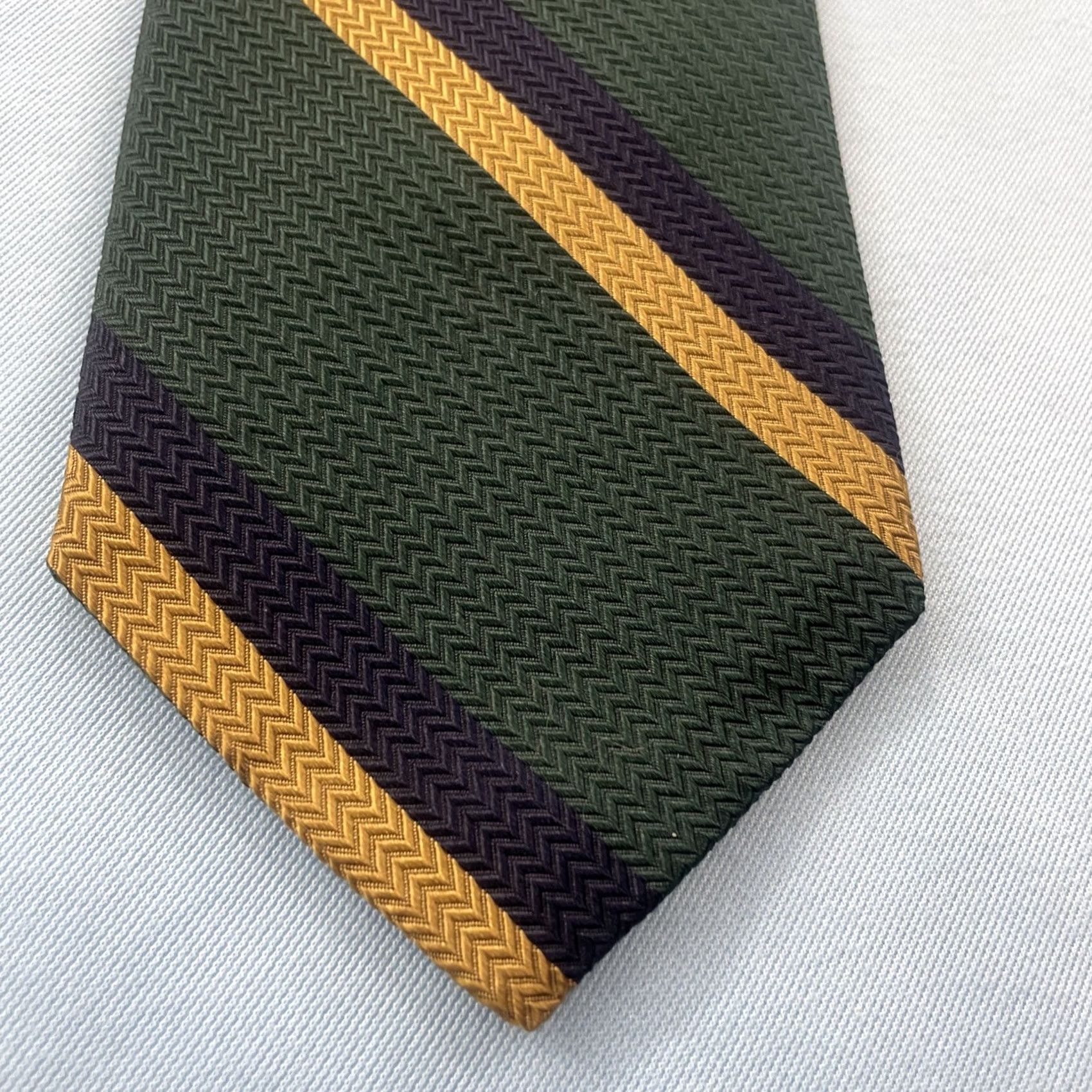 Vintage VINTAGE Ferrel Reed Tie Silk Wide Green Gold Black Repp 58" USA 4x58 Men Neck Striped Pattern Size ONE SIZE - 3 Thumbnail