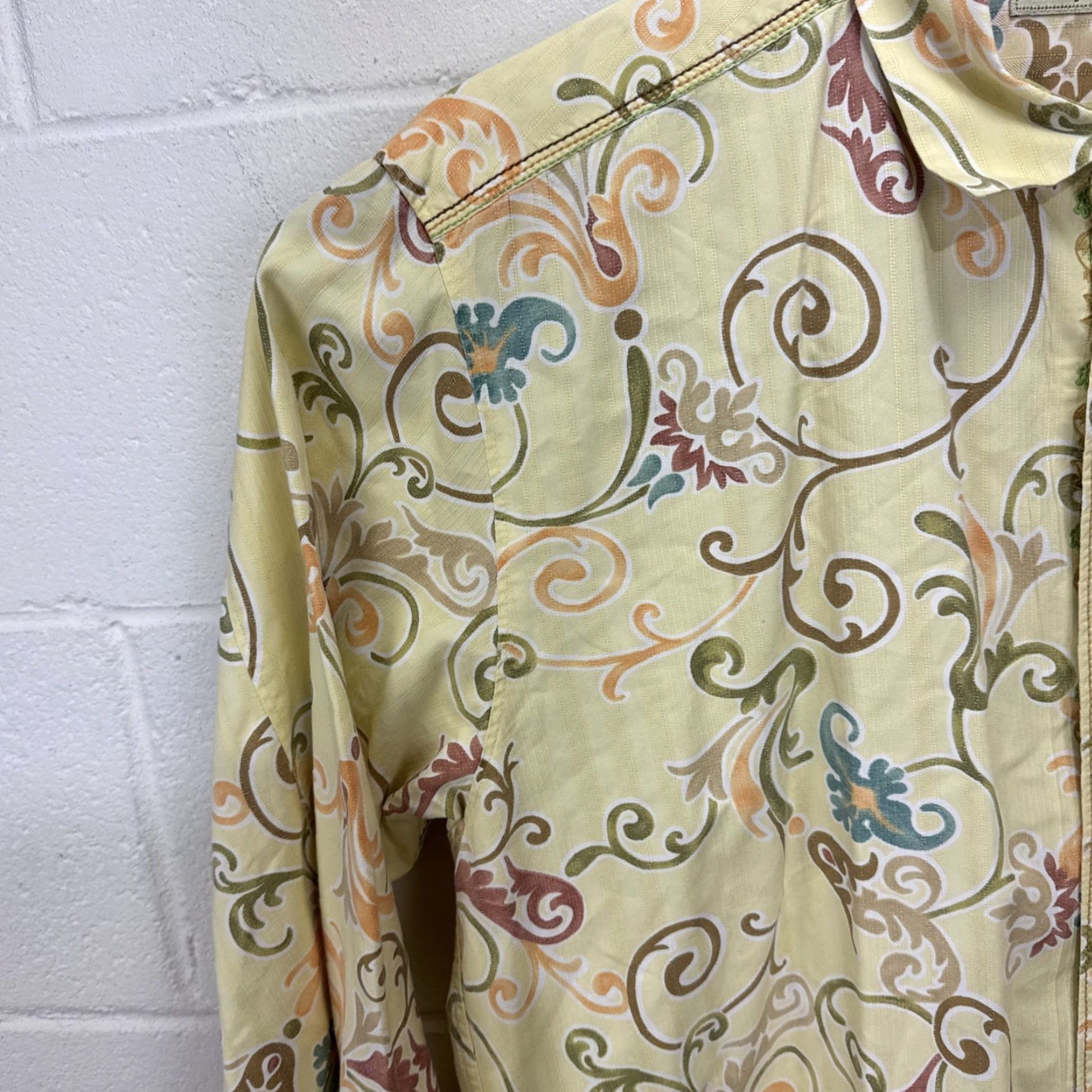 Tommy Bahama Tommy Bahama PAISLEY Shirt Men's Large Yellow Floral Linen-Blend Flip Cuff Size US L / EU 52-54 / 3 - 4 Thumbnail