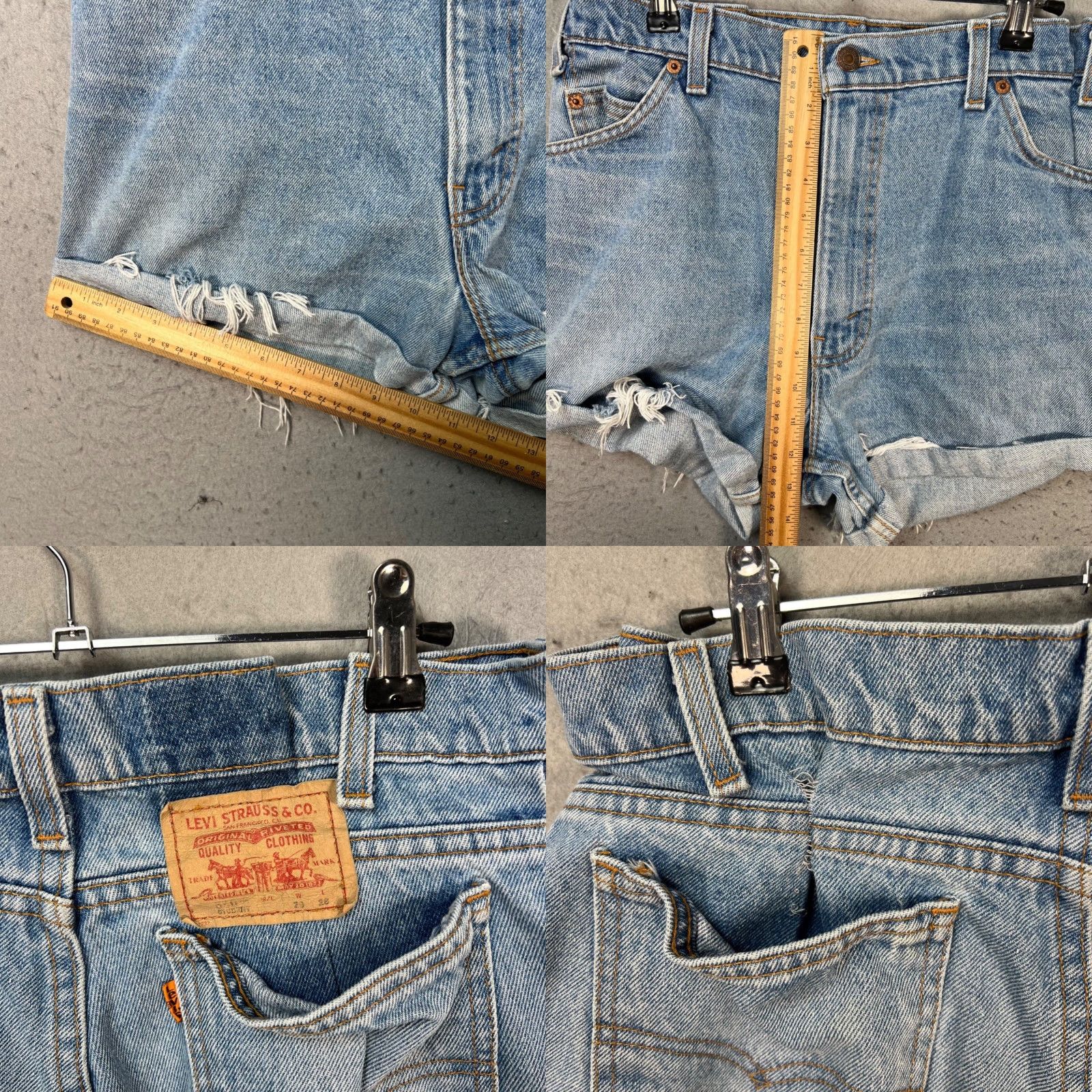 Levi's VINTAGE Levi's Womens 29 High-Rise Distressed Denim Shorts Raw Hem 550 Cut-Off Blue Denim Women's Shorts 29 Mens Girls Size 29" - 8 Thumbnail