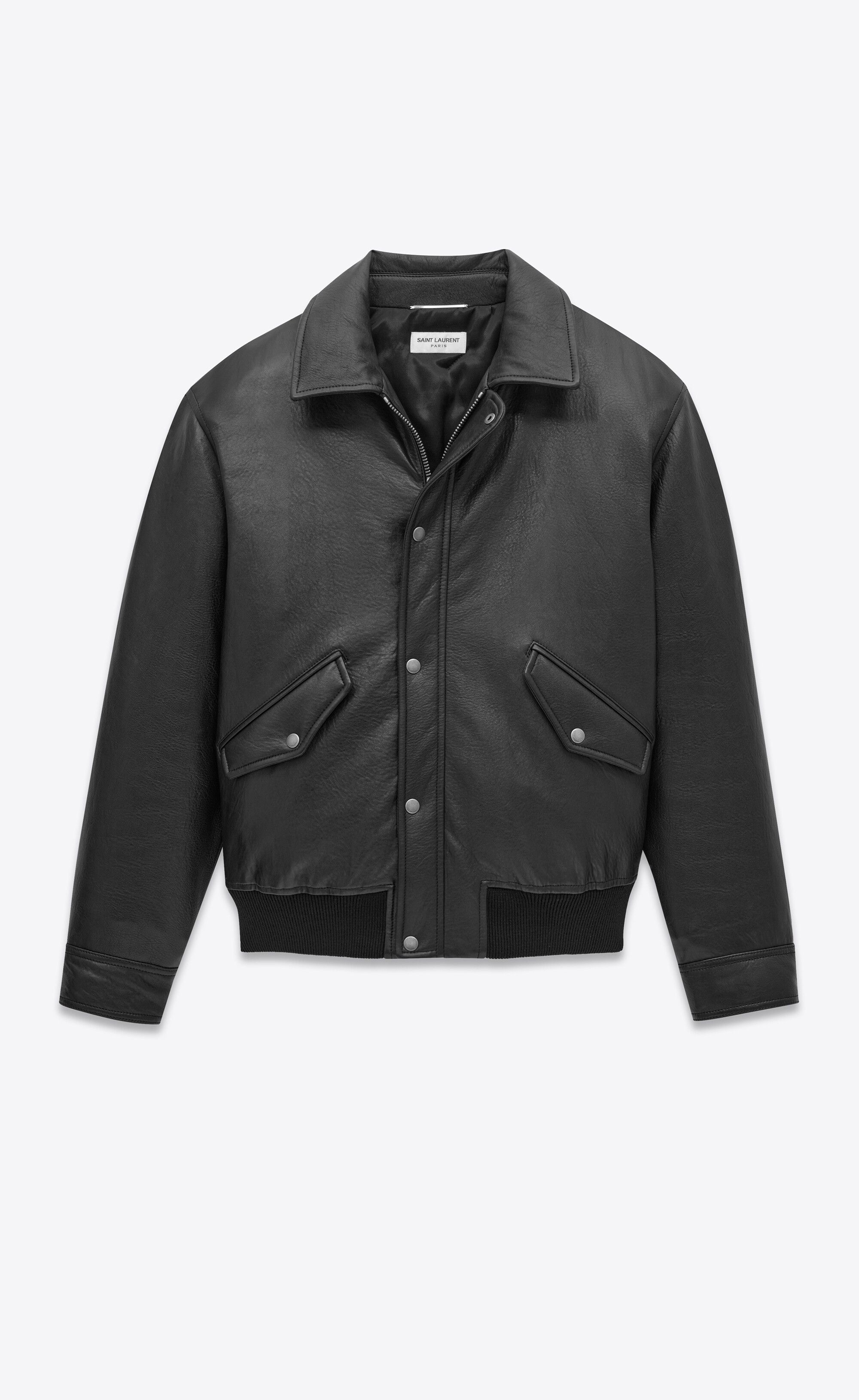 Saint Laurent Paris oc11z1225 798521 Bomber Jacket in Grained Lambskin in Black Size US L / EU 52-54 / 3 - 4 Thumbnail