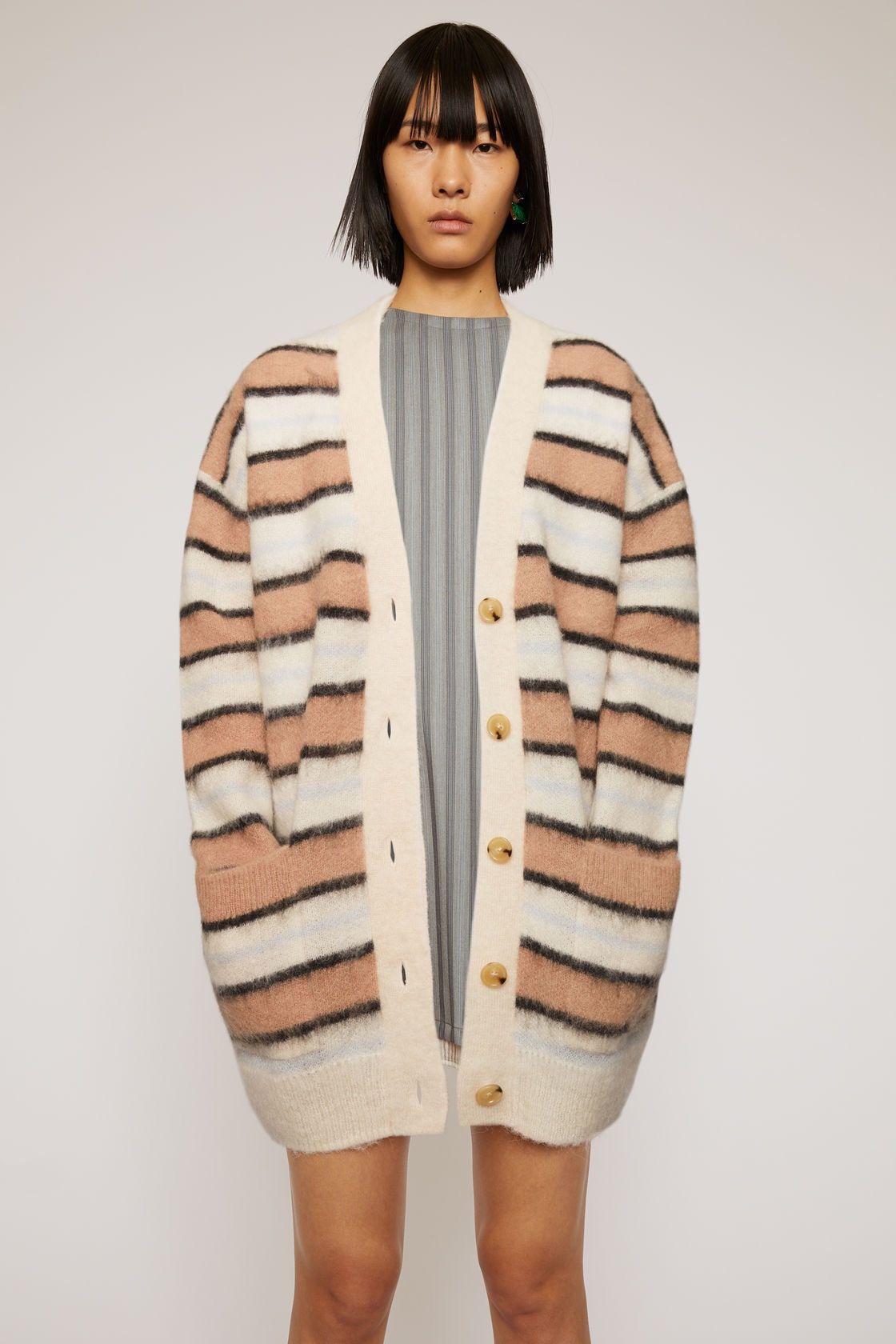 Acne Studios × Designer Acne Studios Keda fluffy Alpaca cardigan sweater striped Size S / US 4 / IT 40 - 2 Thumbnail
