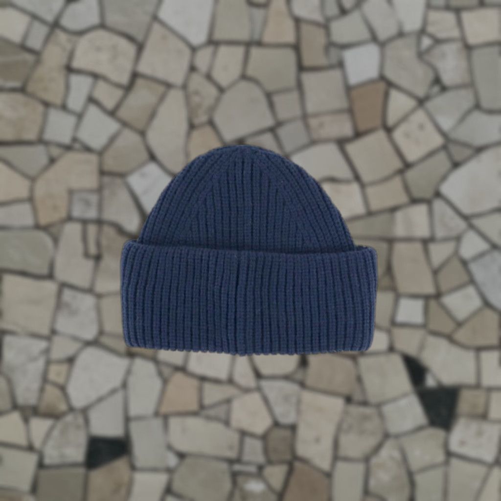 VINTAGE Coach Knit Leather Patch Wool Blend Beanie Navy Women's OS