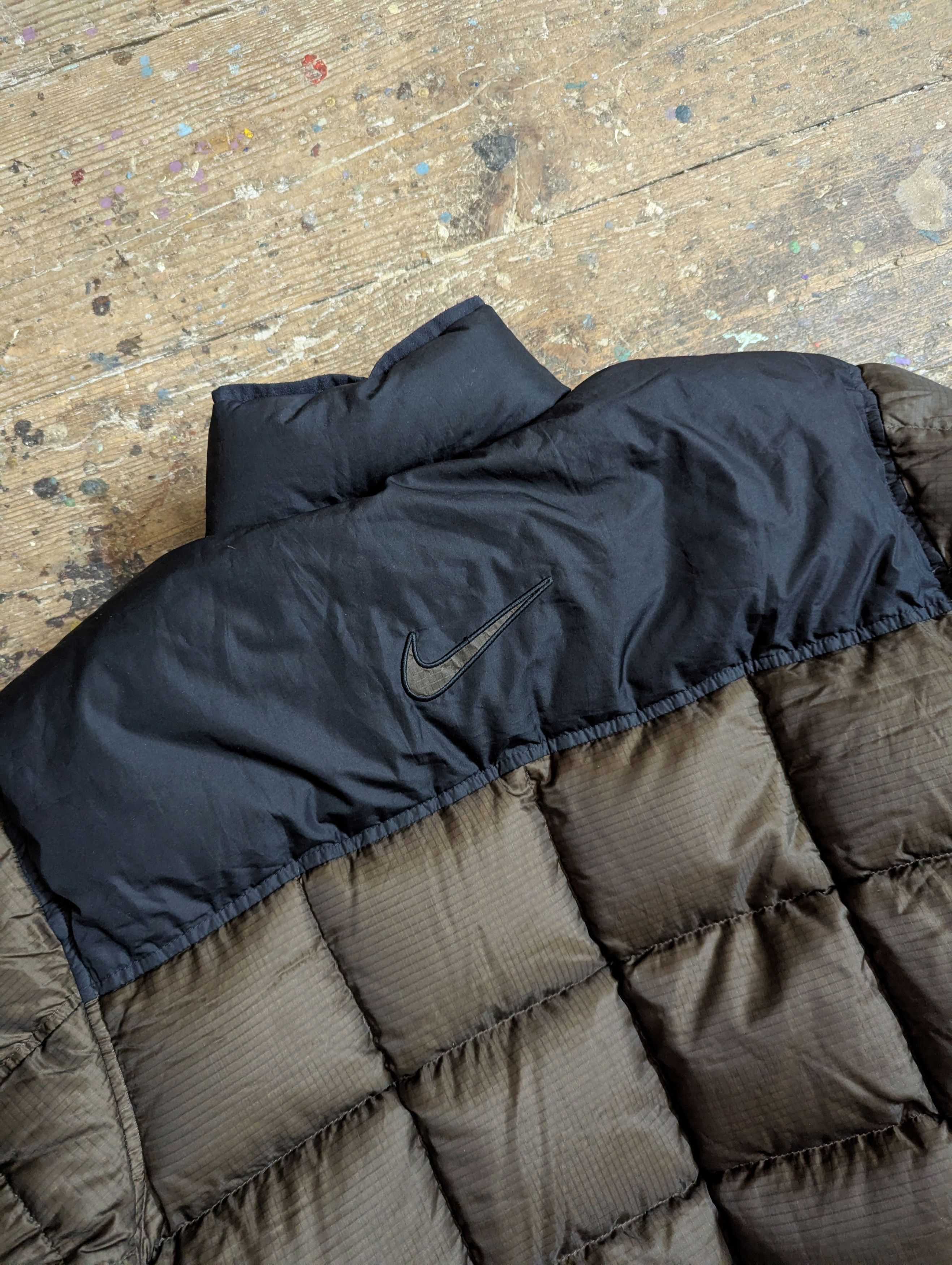 Nike 00s Nike Swoosh Brown Down Puffer Jacket Size US M / EU 48-50 / 2 - 8 Thumbnail