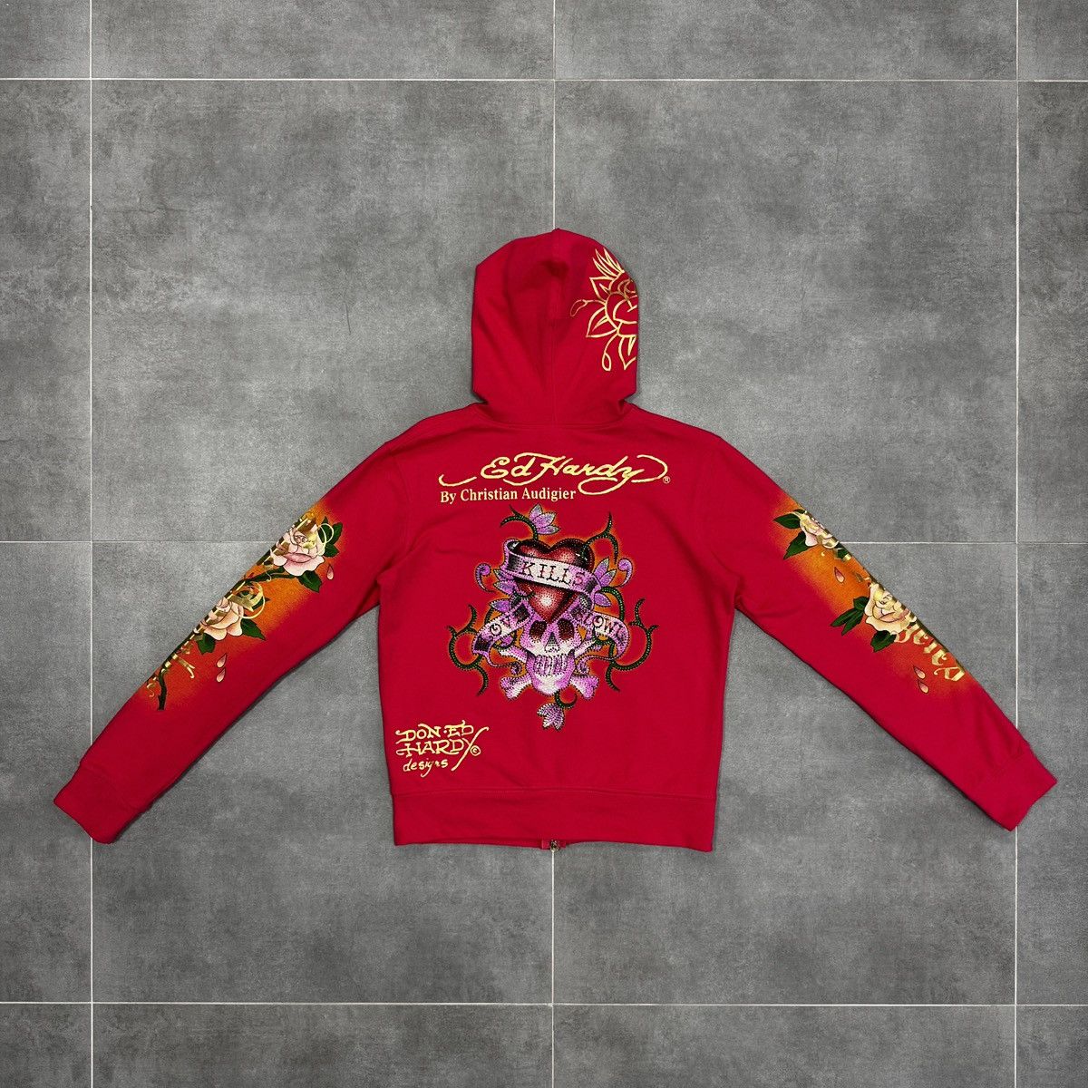 Ed Hardy Ed Hardy Christian Audigier Tattoo Skulls Roses Zip Hoodie Size L / US 10 / IT 46 - 16 Thumbnail