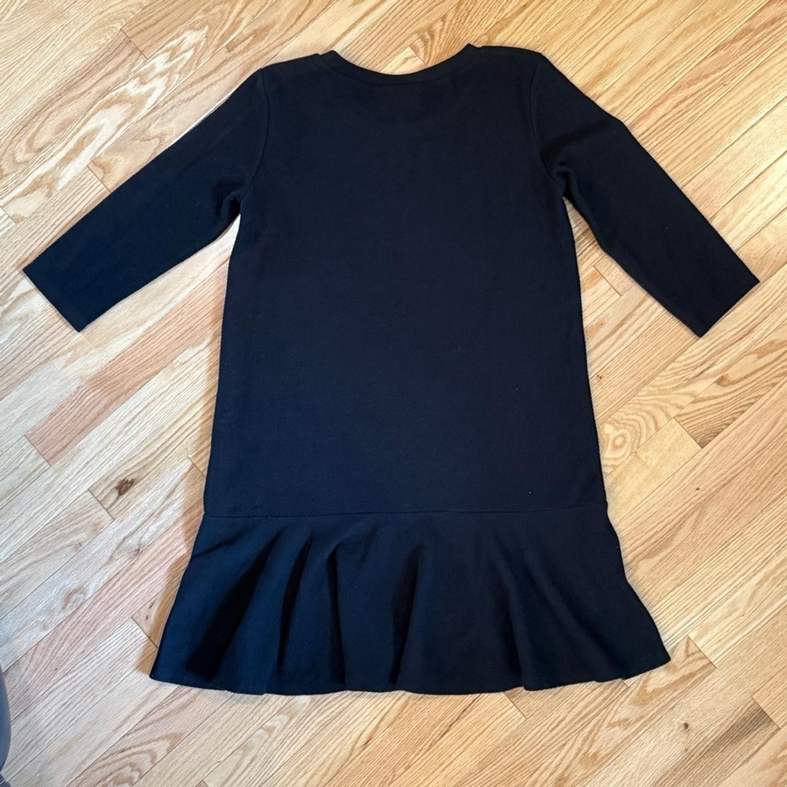 Ganni GANNI black ruffle-hem jersey shift dress - M, ¾ sleeve Size M / US 6-8 / IT 42-44 - 2 Thumbnail