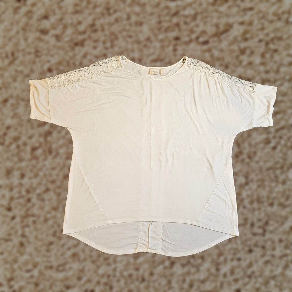 Vintage Chico's Top Shirt Women XL White Lace Trim Short Sleeve Stretchy Casual Career Shirt Size XL / US 12-14 / IT 48-50 - 1 Thumbnail