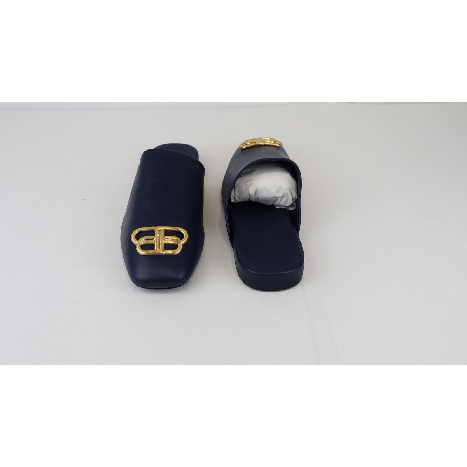 Balenciaga o1rshd1 Shiny Soft Calfskin Cosy BB Mule in Navy/Gold Size US 7 / EU 40 - 7 Thumbnail