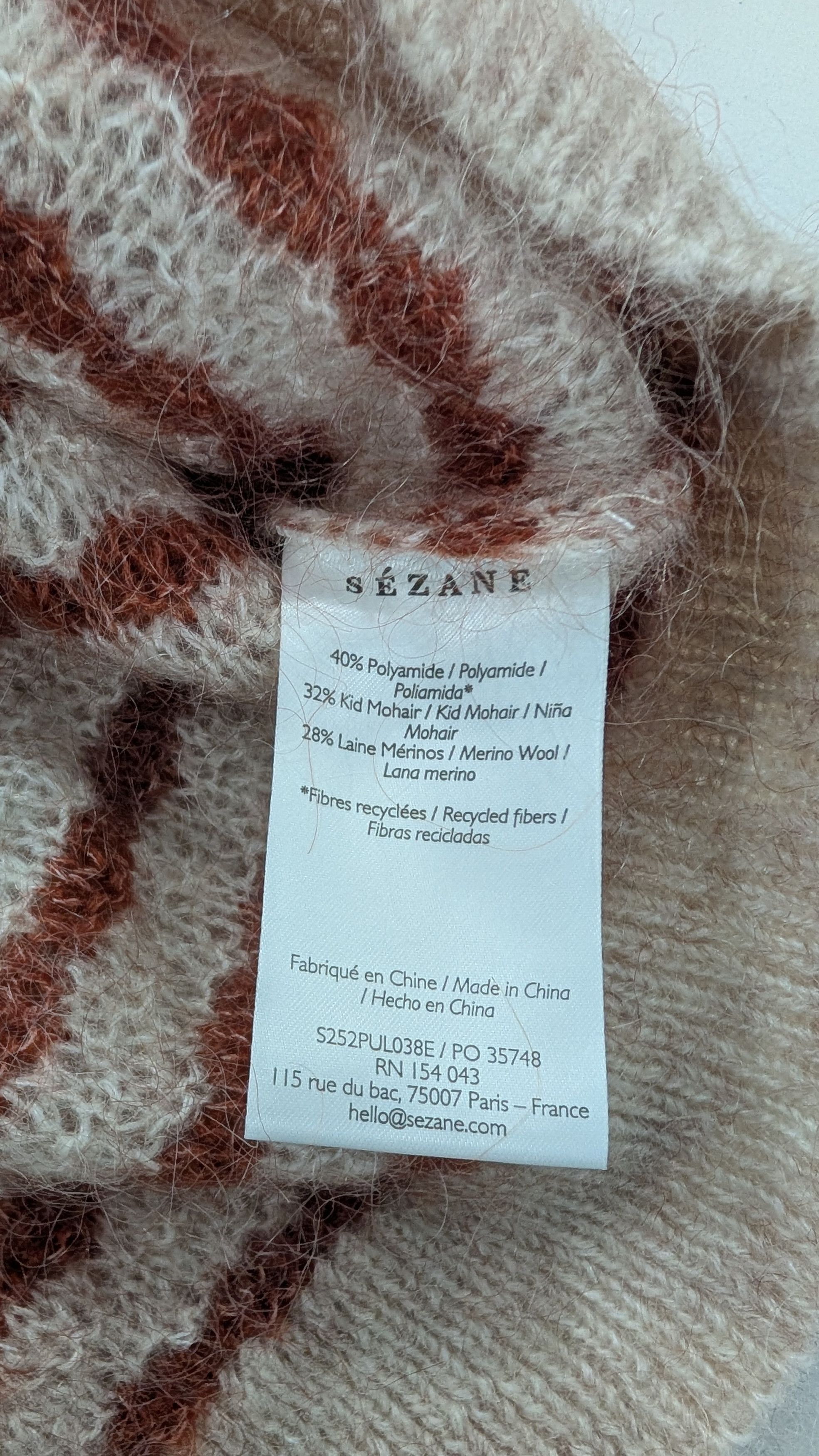 Sezane Sézane Ariane Striped Mohair Knit Sweater XS Cream Rust Size XS / US 0-2 / IT 36-38 - 8 Thumbnail