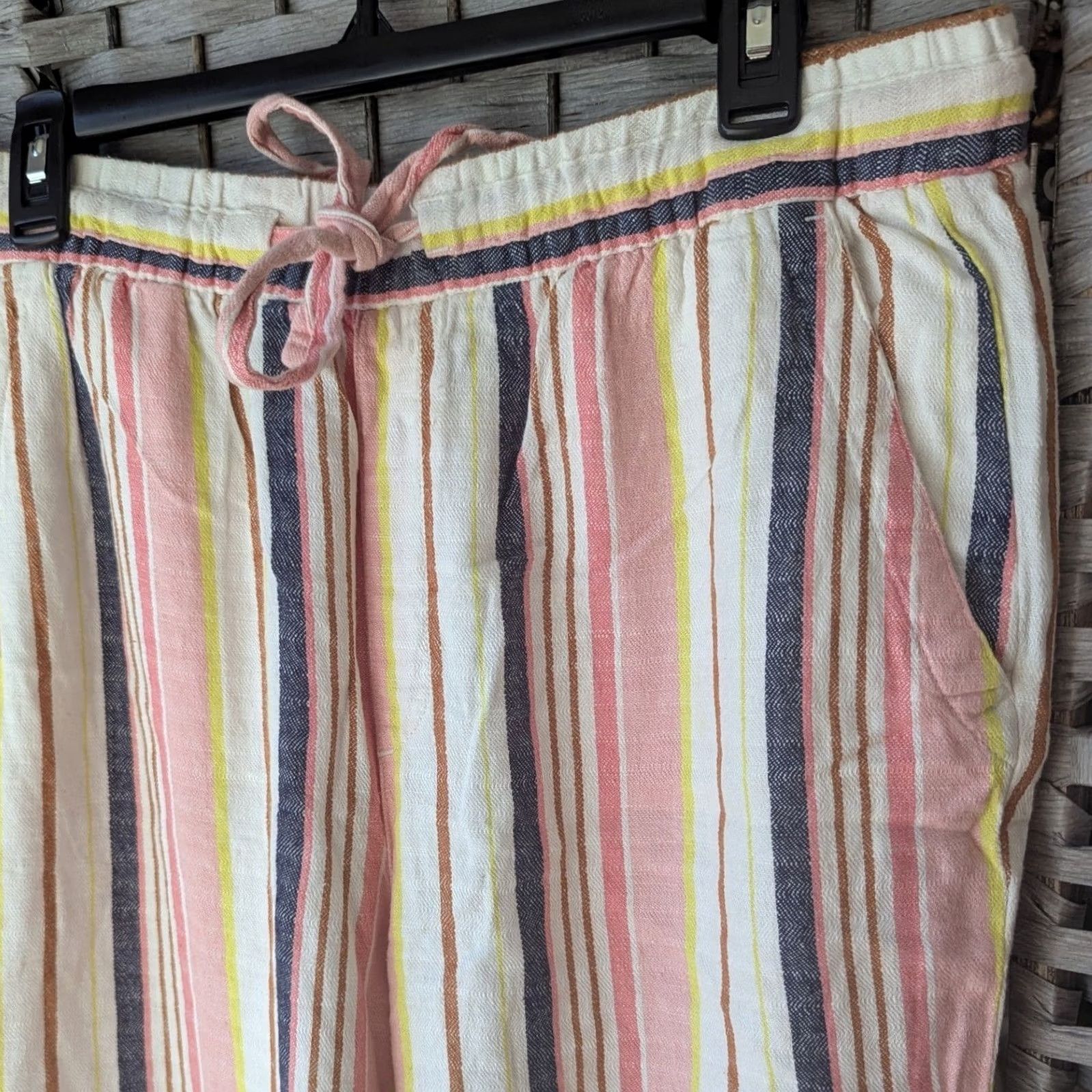 Old Navy Old Navy Multicolor Striped Linen Blend Wide Leg Drawstring Pants Casual Sz L Size 36" / US 14 / IT 50 - 3 Thumbnail