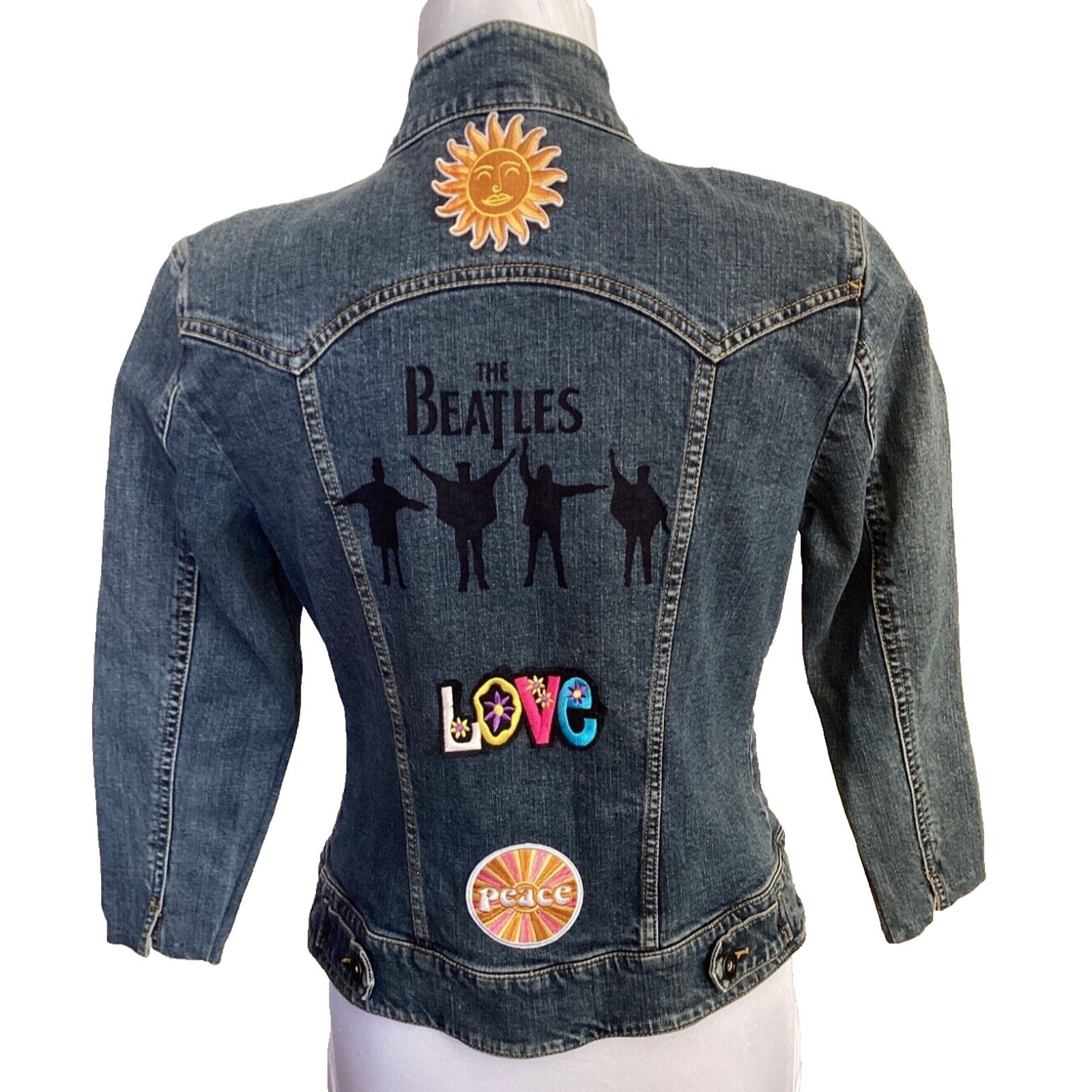 I.N.C THE BEATLES FAB FOUR HIPPIE LOVE PEACE TRUCKER JEAN JACKET Size M / US 6-8 / IT 42-44 - 3 Thumbnail