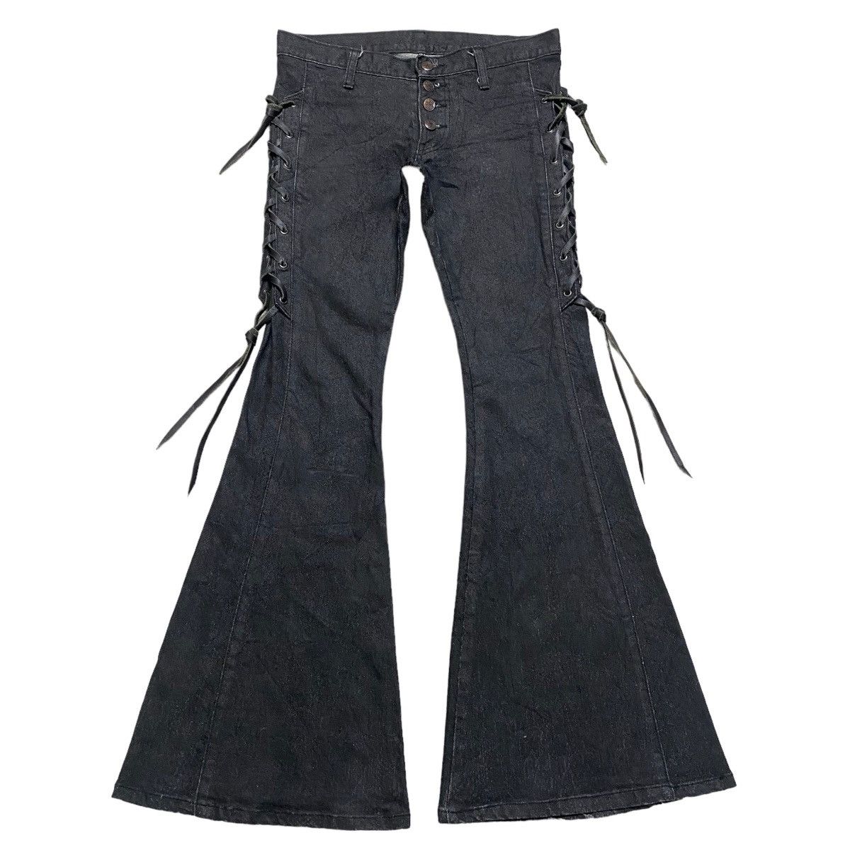 image of If Six Was Nine Dee Dee Denim Waxed Super Flare Bondage Pants in Black (Size 29)