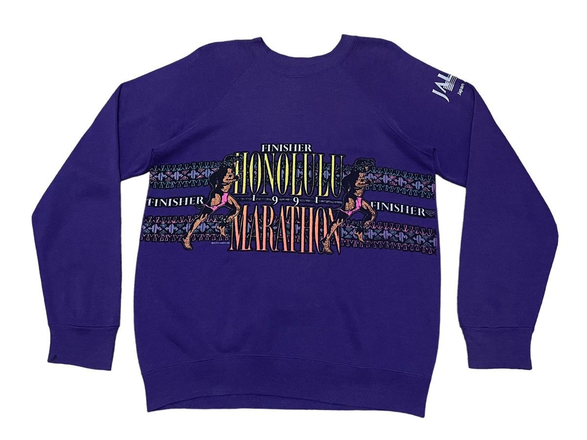 image of Made In USA Vintage Finisher Honolulu Marathon Sweatshirt 1991S in Purple, Men's (Size Medium)