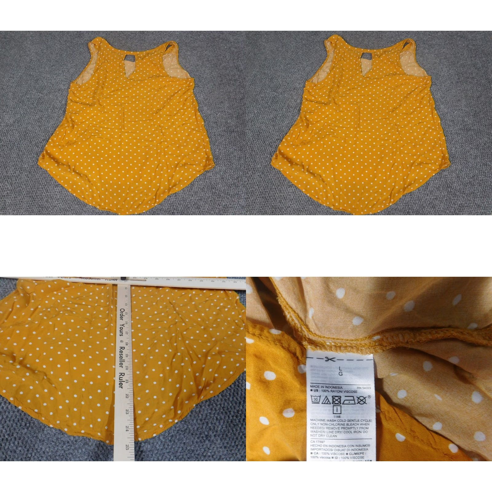 Old Navy Old Navy Blouse Womens L Gold V-Neck Short Sleeve Pullover Regular Rayon Down Casual Dot Pattern Size L / US 10 / IT 46 - 8 Thumbnail
