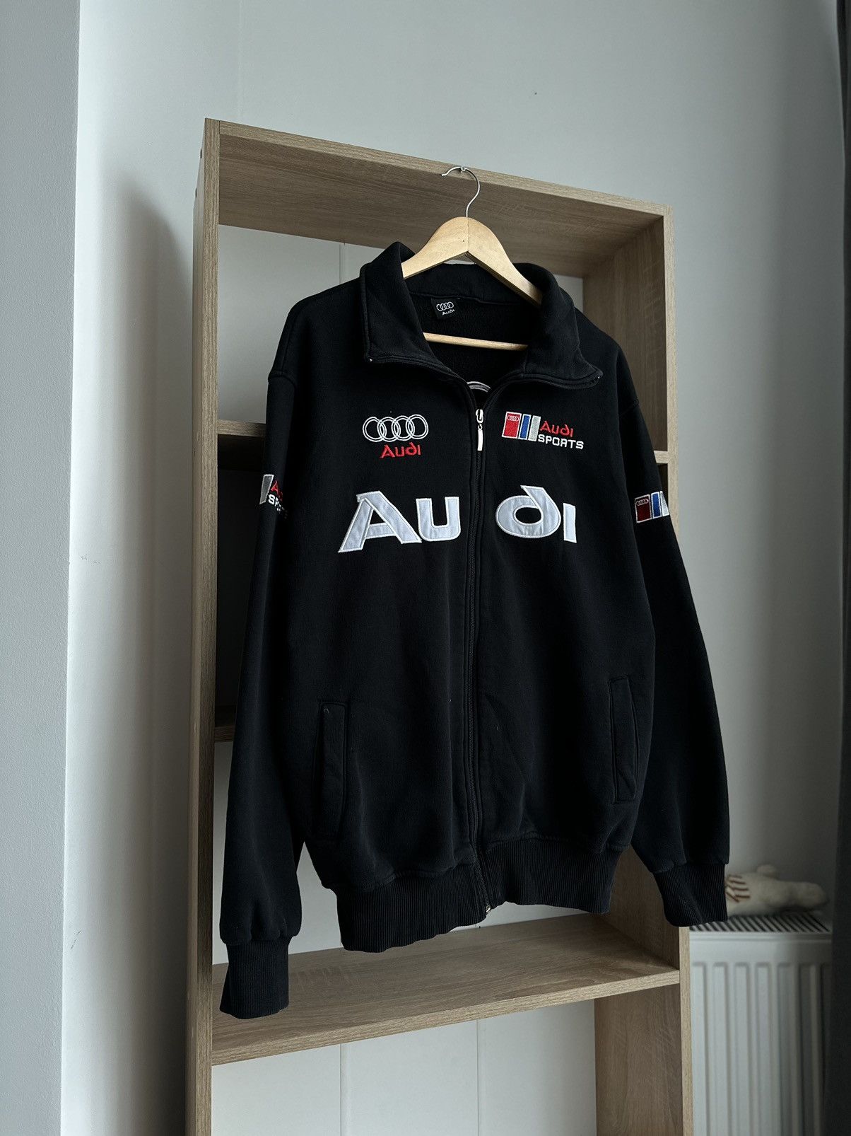 image of Vintage Audi Racing Sports Formula Uno Full Zip Black Hoodie, Men's (Size Medium)