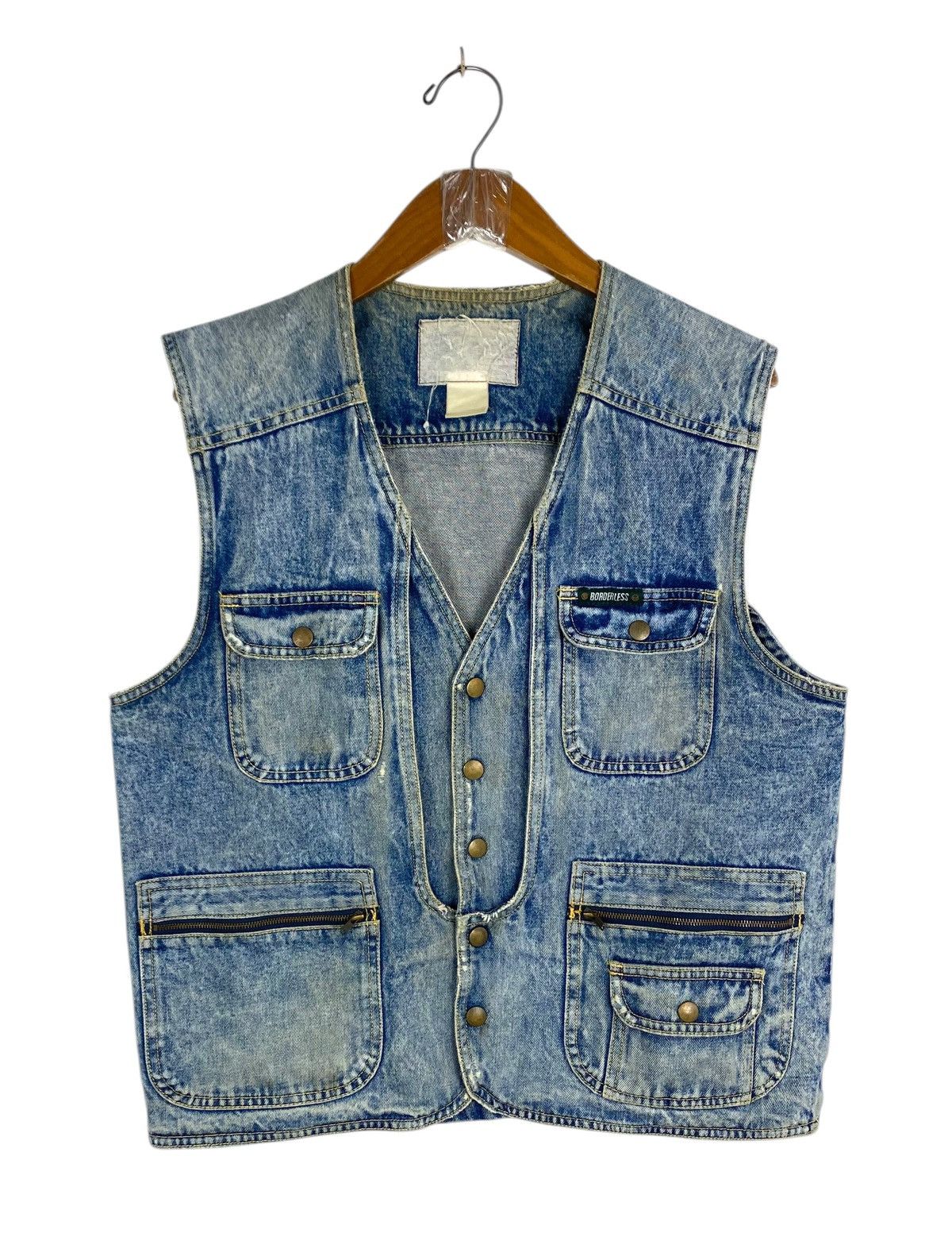 Japanese Brand Vtg Borderless Denim Vest Jacket Multipocket Tactical Design Size US S / EU 44-46 / 1 - 1 Thumbnail
