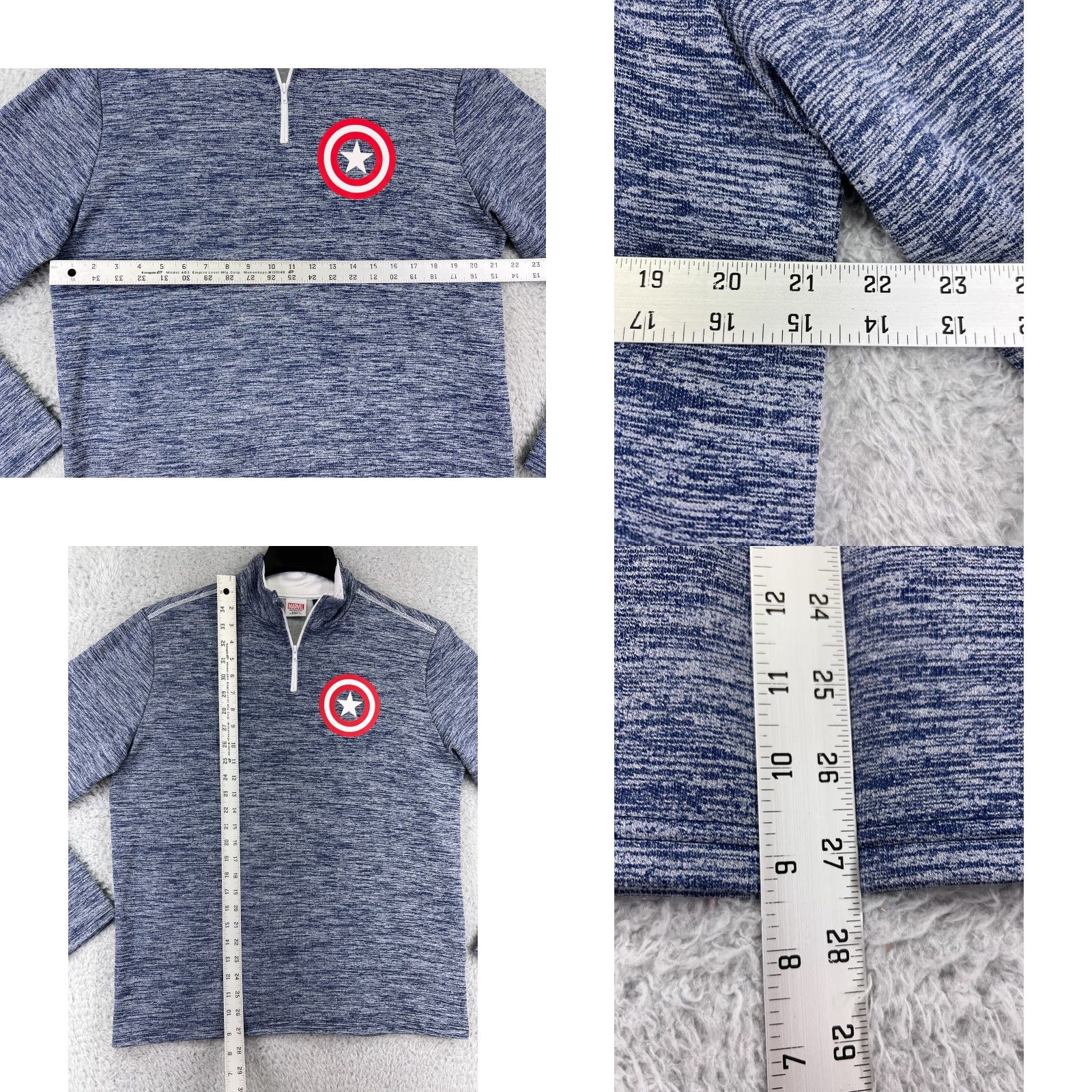 Vintage Captain America Marvel Mens 1/4 Zip Sweater Blue Shirt Polyester Mock Neck Full Size M Adult Regular Men’s Pullover Casual Logo Zipper Cap America Size US M / EU 48-50 / 2 - 9 Thumbnail