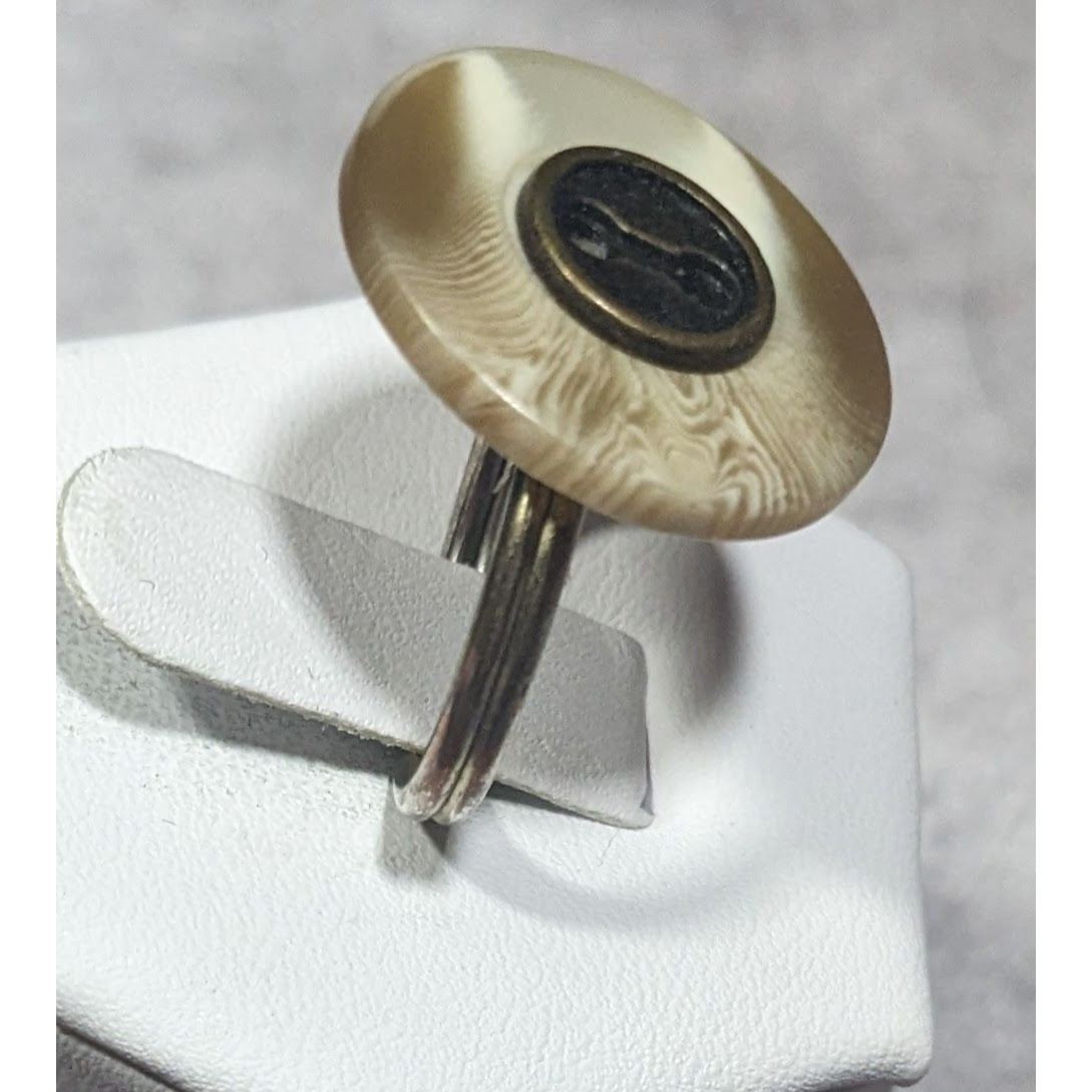 Other Handmade Upcycled Tan Button Ring Size 6 Size ONE SIZE - 7 Thumbnail