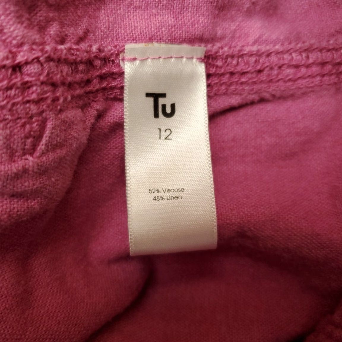 Pinko TU Pants Womens 12 Pink Linen Viscose Cropped Drawstring Boho Minimalist Coastal Pants Size 34" / US 12 / IT 48 - 4 Thumbnail
