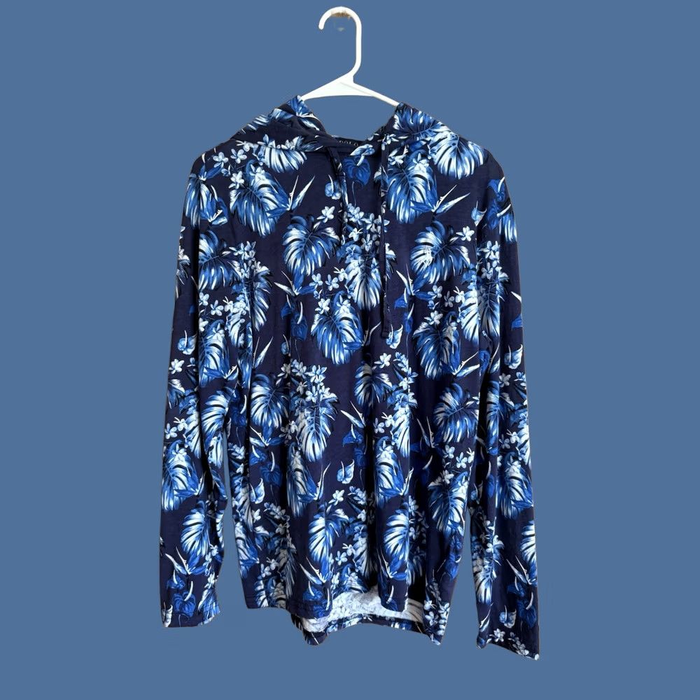 Polo Ralph Lauren Polo Ralph Lauren Mens Medium Blue White Floral Hoodie Hawaiian Preppy Beach Size US M / EU 48-50 / 2 - 1 Thumbnail