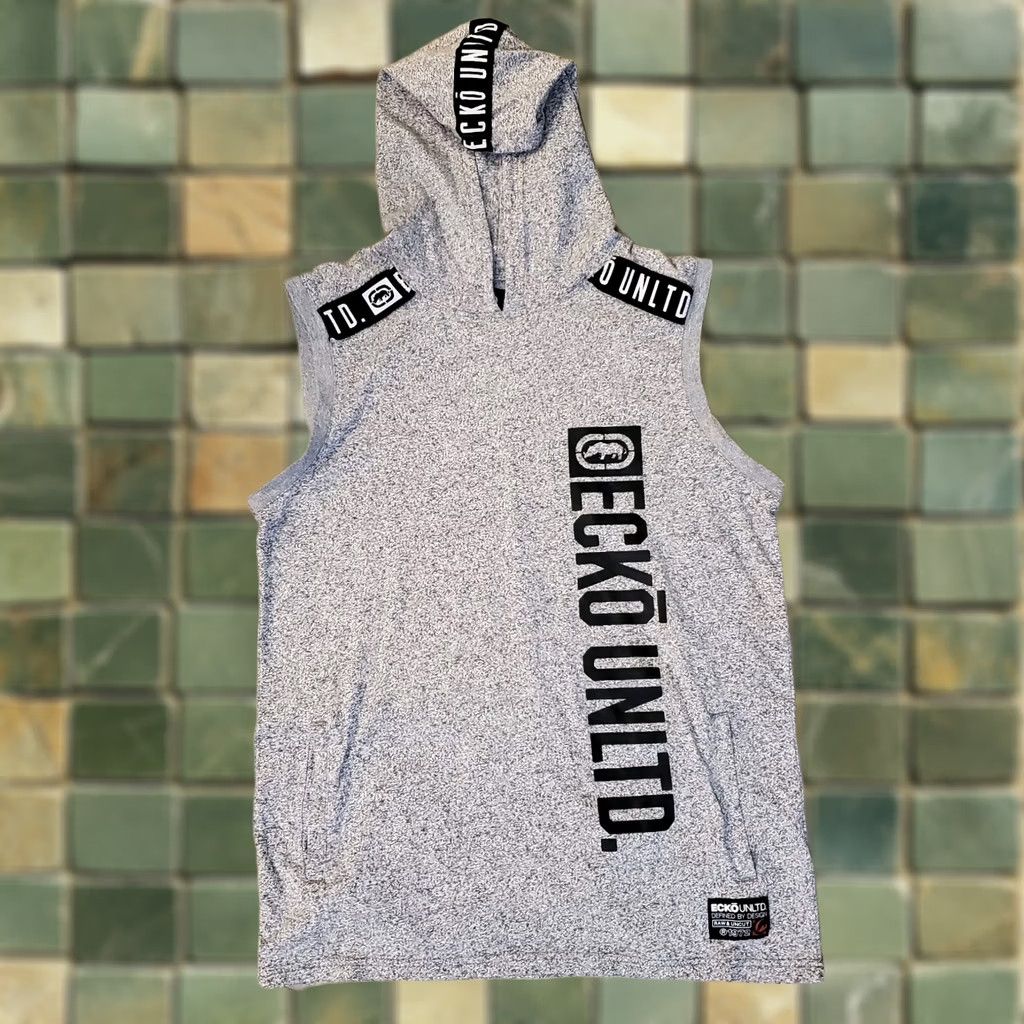 Ecko Unltd. VINTAGE ECKO UNLMTD 90s Graphic Print Hooded Sleeveless T-shirt Mens M Gray shirt Mens M Gray Logo 90s Hip Hop Punk Rock Street Beac h College Grunge Size US M / EU 48-50 / 2 - 1 Thumbnail
