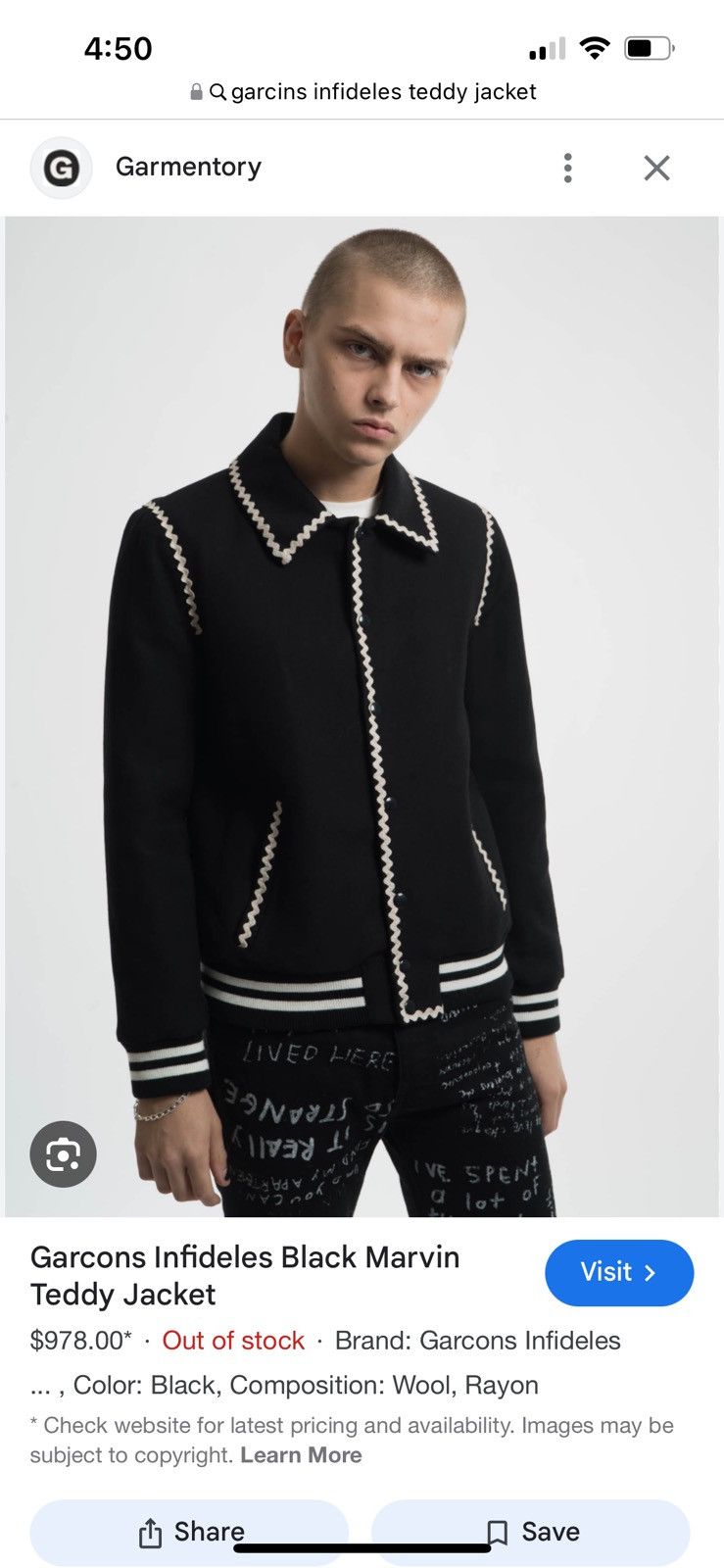 GARCONS INFIDELES Mens Garcons Infideles Marvin Teddy Jacket celine laurent Size US M / EU 48-50 / 2 - 9 Thumbnail