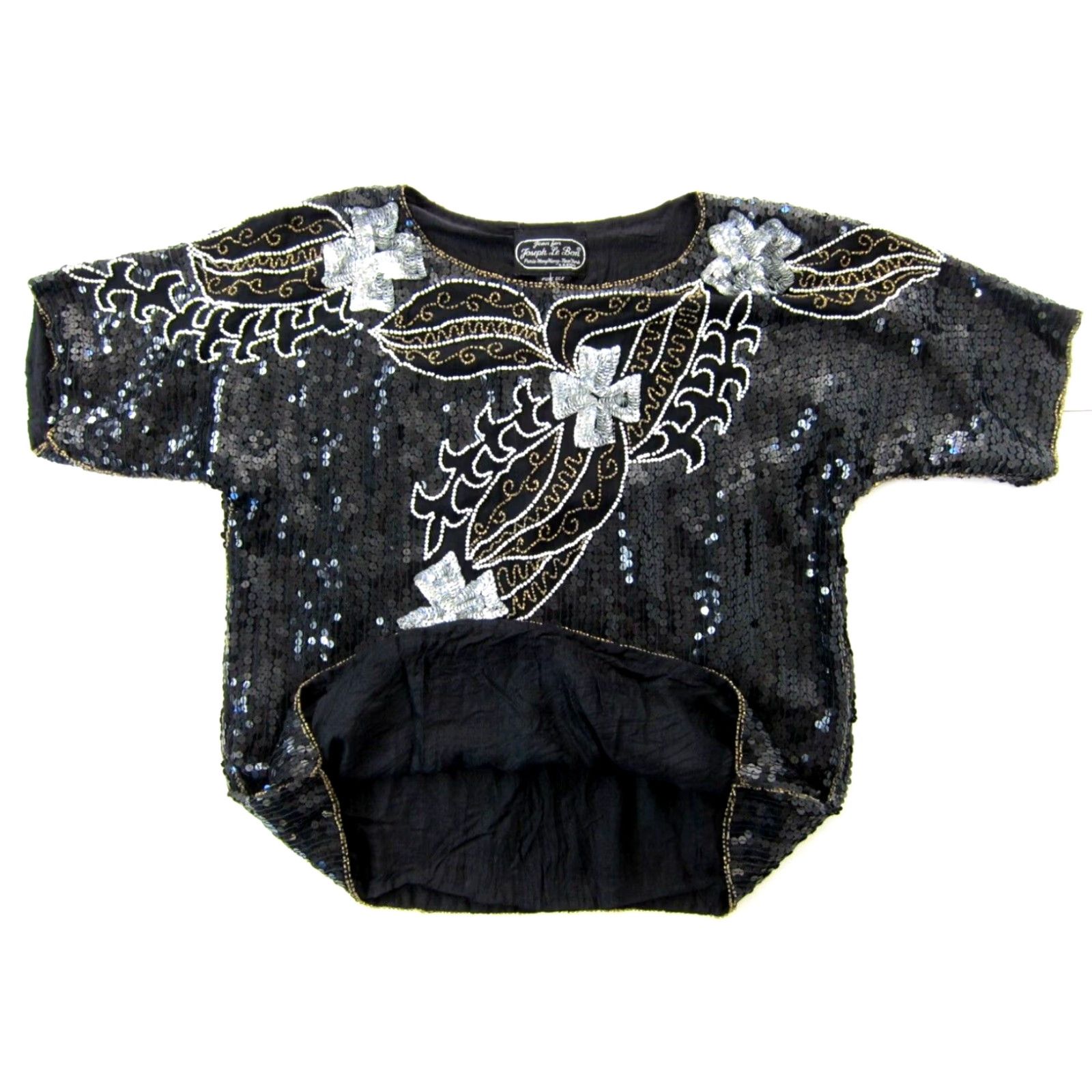 Joseph VINTAGE Joseph Le Bon Blouse Tunic Cross Silk 100% Black Silver Gold Beaded M Women Size M / US 6-8 / IT 42-44 - 4 Thumbnail