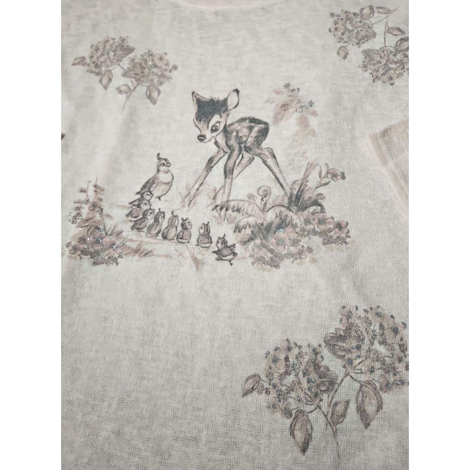 Disney Disney Lauren Conrad Shirt Womens XL Beige Bambi Graphic Print Knit Tie Neck Pullover sweater Size XL / US 12-14 / IT 48-50 - 4 Thumbnail