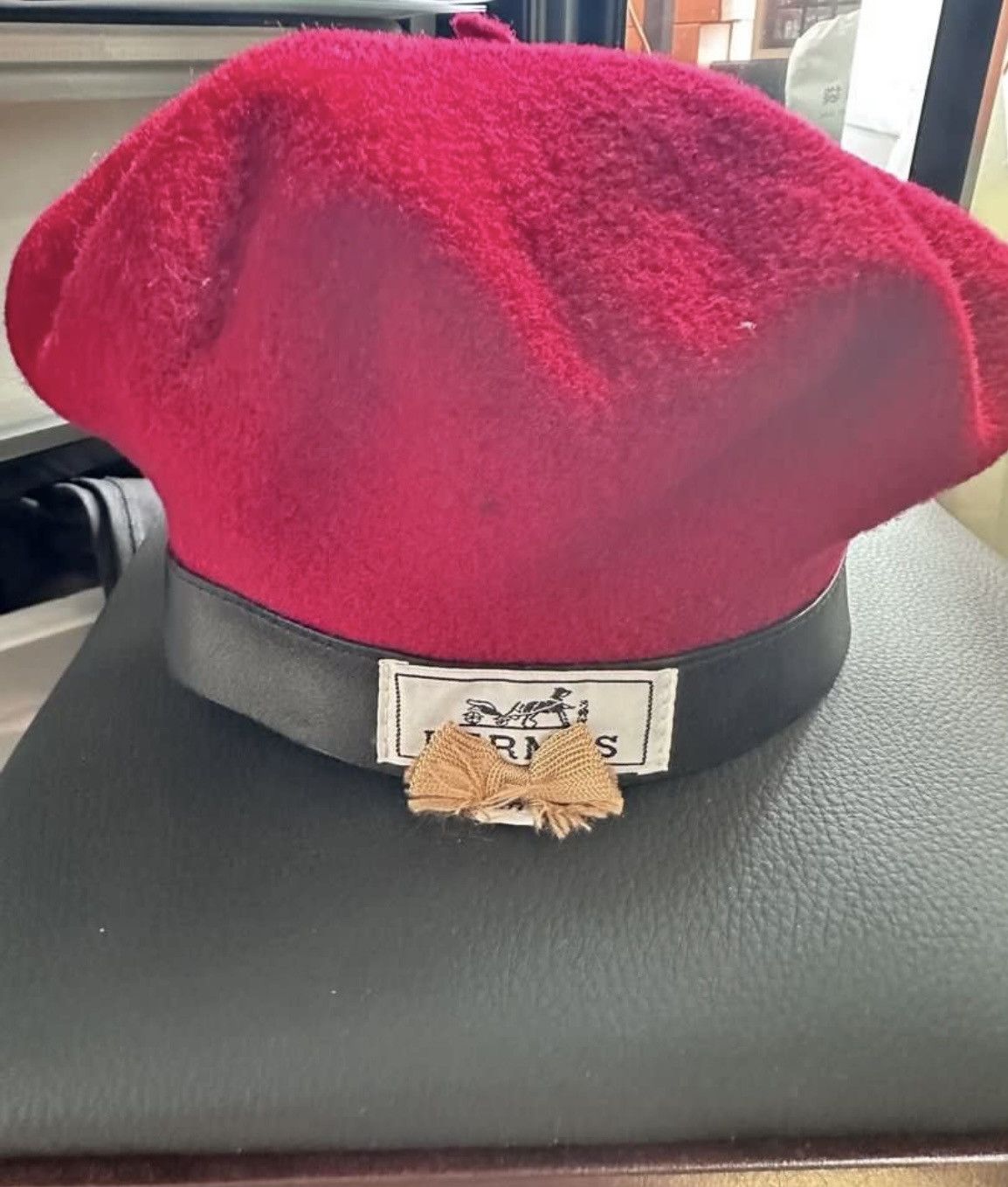 Hermes Hermes red Hat Size 58 calfskin trims Size ONE SIZE - 3 Thumbnail