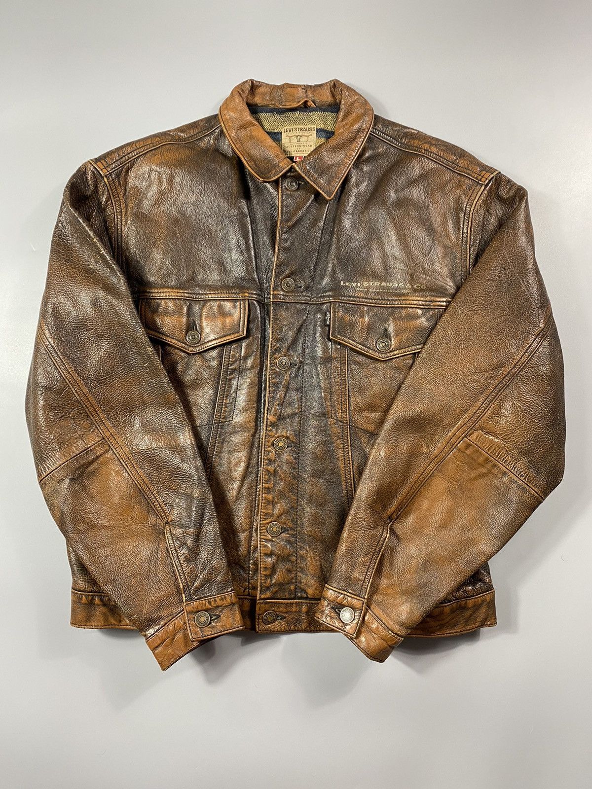 Levi's Grail! 1970s Levis Long Horn Trucker Leather Jacket Size US L / EU 52-54 / 3 - 6 Thumbnail