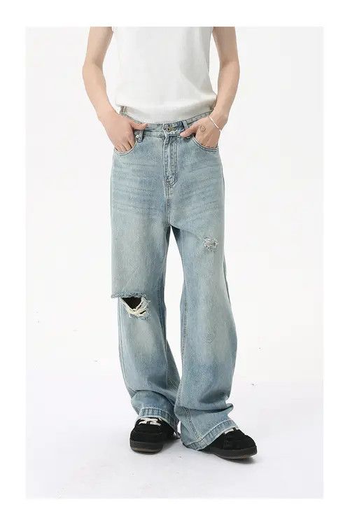 Japanese Brand × Jean Men's distressed high street ripped loose wide-leg jeans Size US 32 / EU 48 - 1 Thumbnail