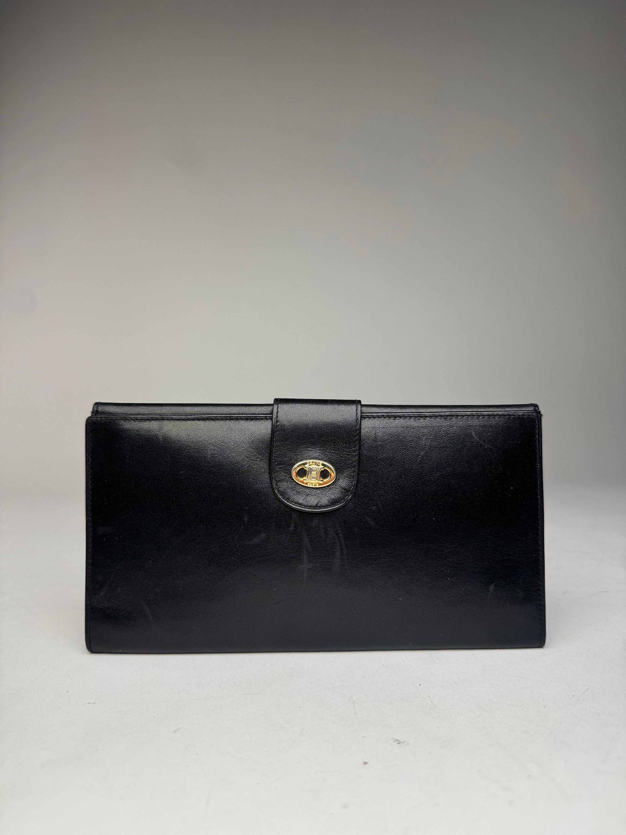 Celine Vintage Paris Triomphe Leather Wallet Black Size ONE SIZE - 1 Thumbnail