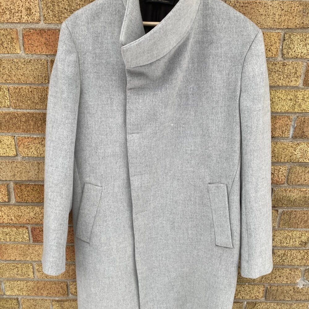 Zara Zara Man Asymmetric Collared Coat Jacket Large Gray Size US L / EU 52-54 / 3 - 3 Thumbnail