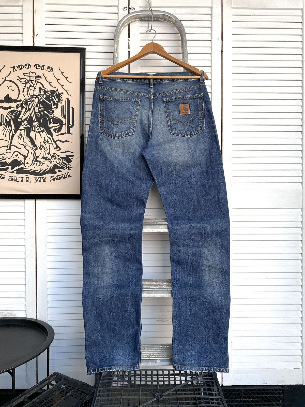 Carhartt × Vintage Carhartt Wip Texas Pants Faded Denim Jeans Vintage Style Size US 33 - 1 Thumbnail