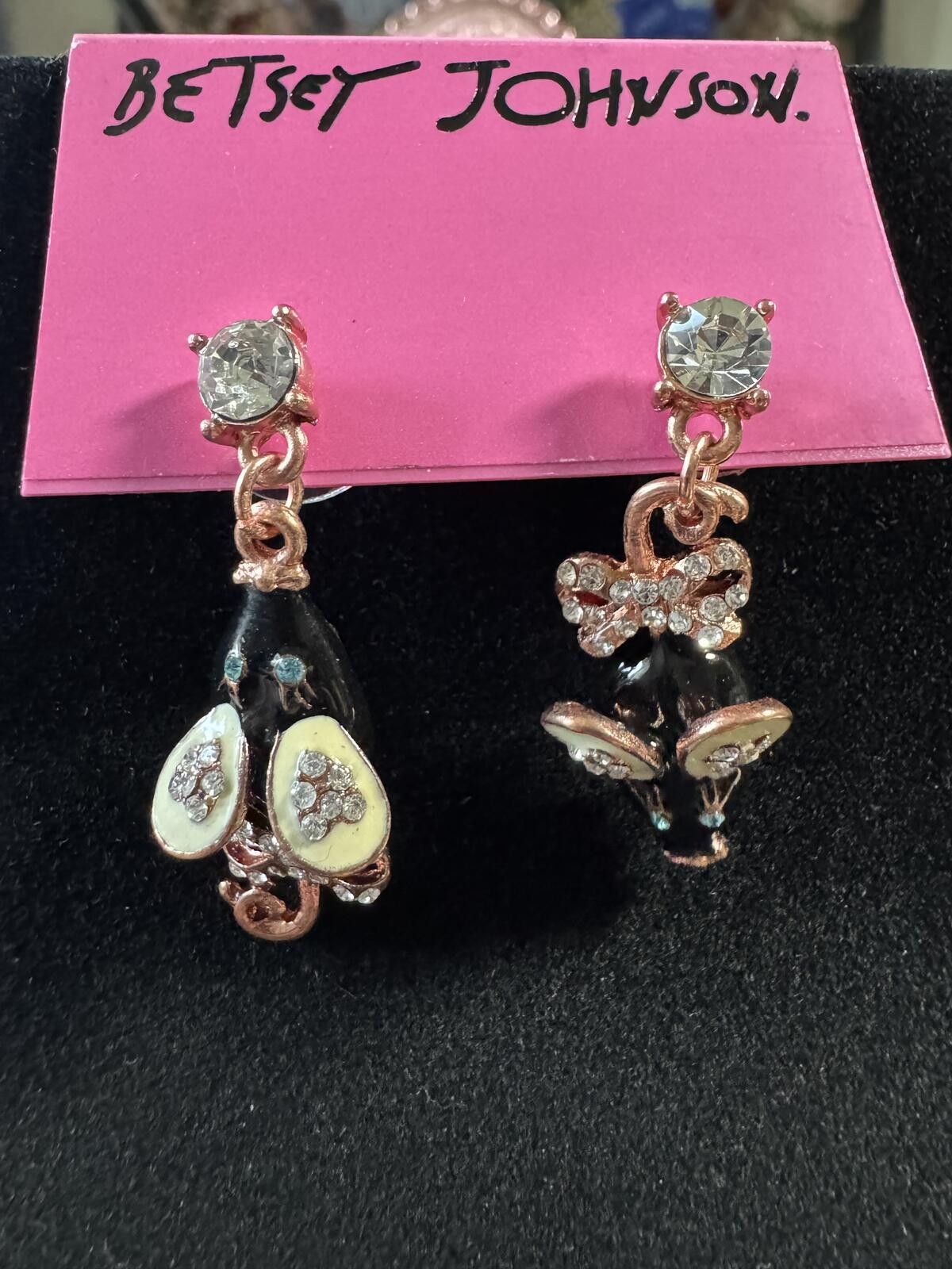 Other Betsey Johnson Black Mouse and Bow Rhinestone Drop Earrings Size ONE SIZE - 1 Thumbnail