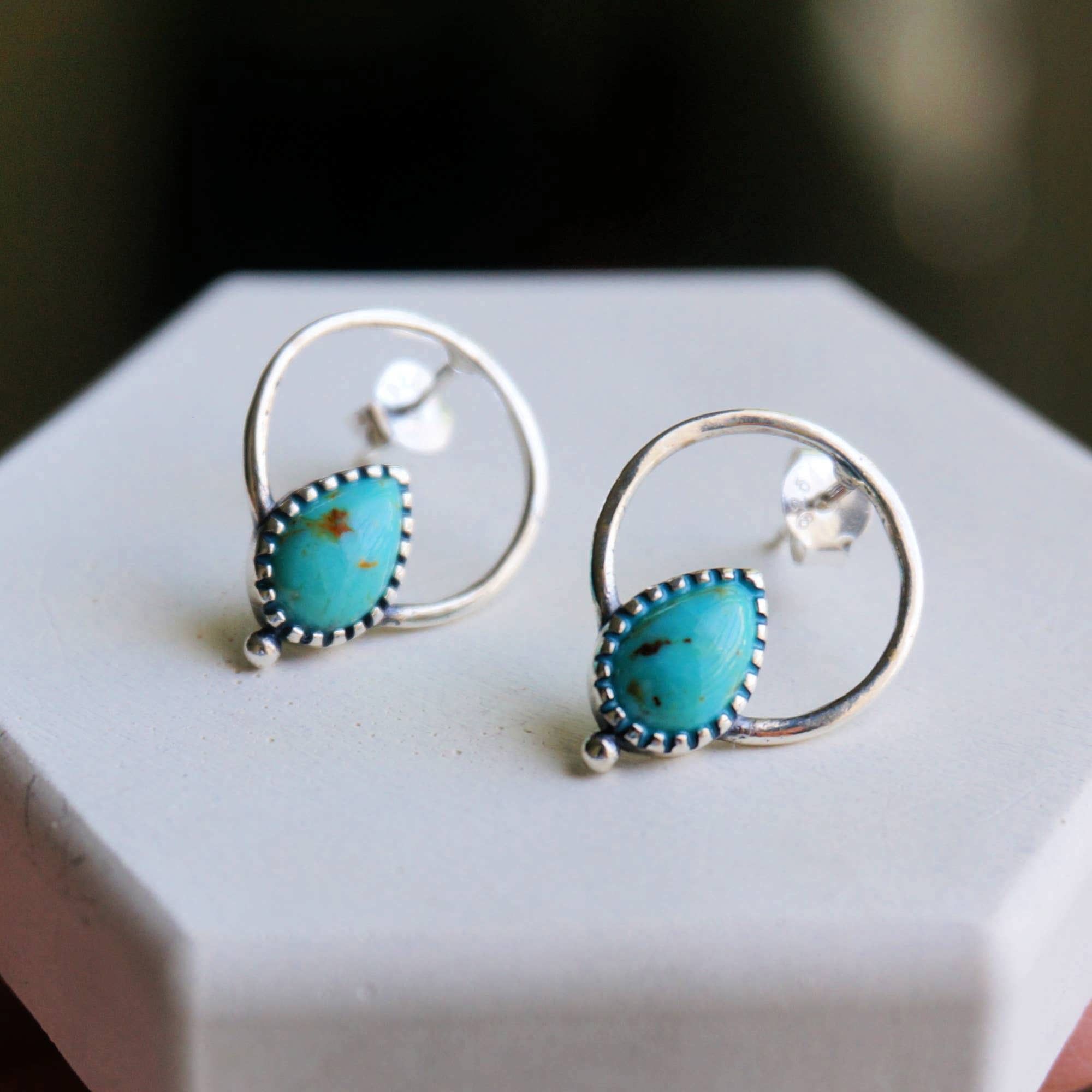 Other Bohemian Bliss Turquoise Sterling Silver Hoops Stud Earrings Size ONE SIZE - 7 Thumbnail