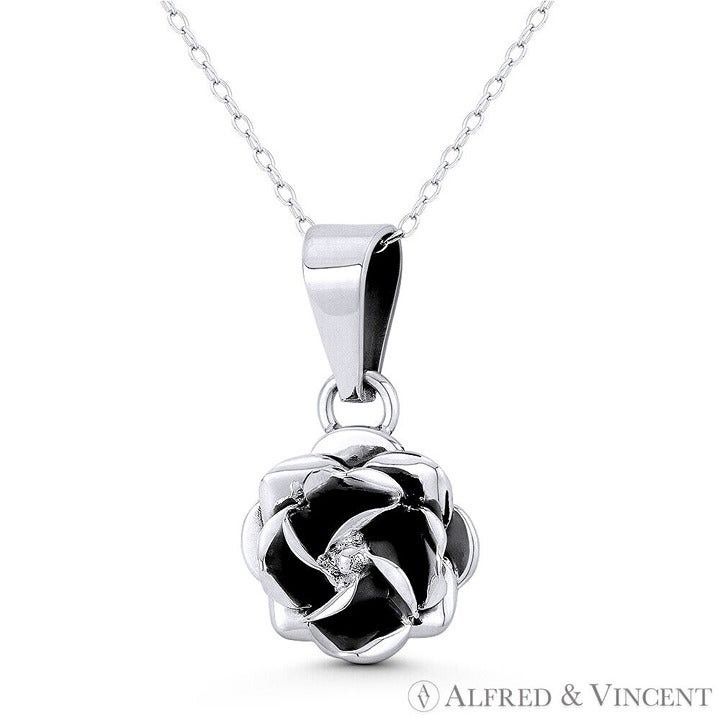 Other Rose Flower Charm Pendant in Oxidized .925 Sterling Silver Size ONE SIZE - 1 Preview