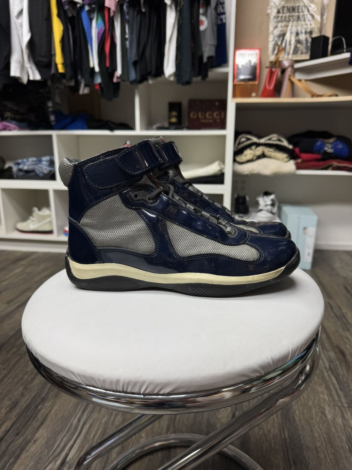 Prada PRADA DARK BLUE PATENT LEATHER HITOP CUPS Size US 9 / EU 42 - 4 Thumbnail