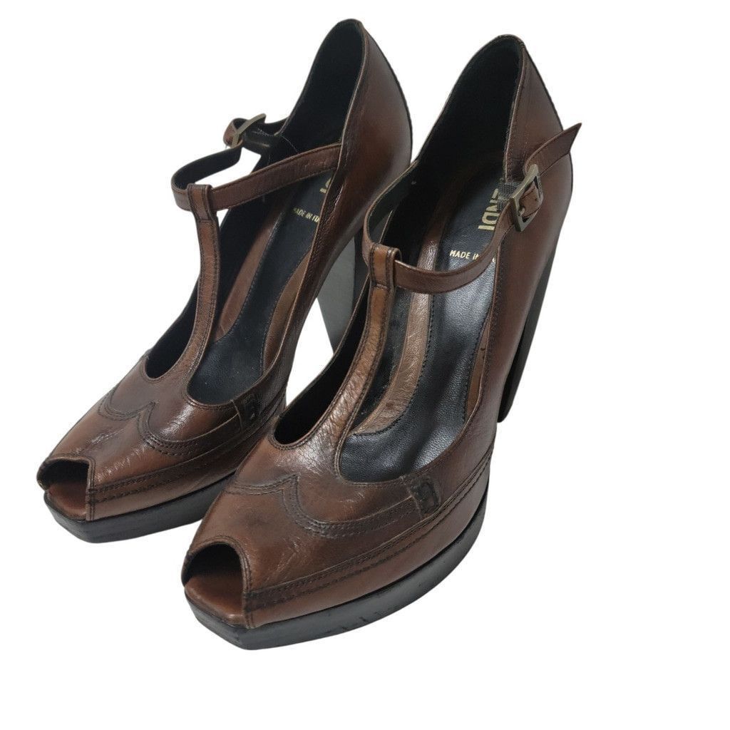 Fendi FENDI Authentic Women Open Toe Block Heel Shoes Brown EU 38 Size US 7 / IT 37 - 7 Thumbnail