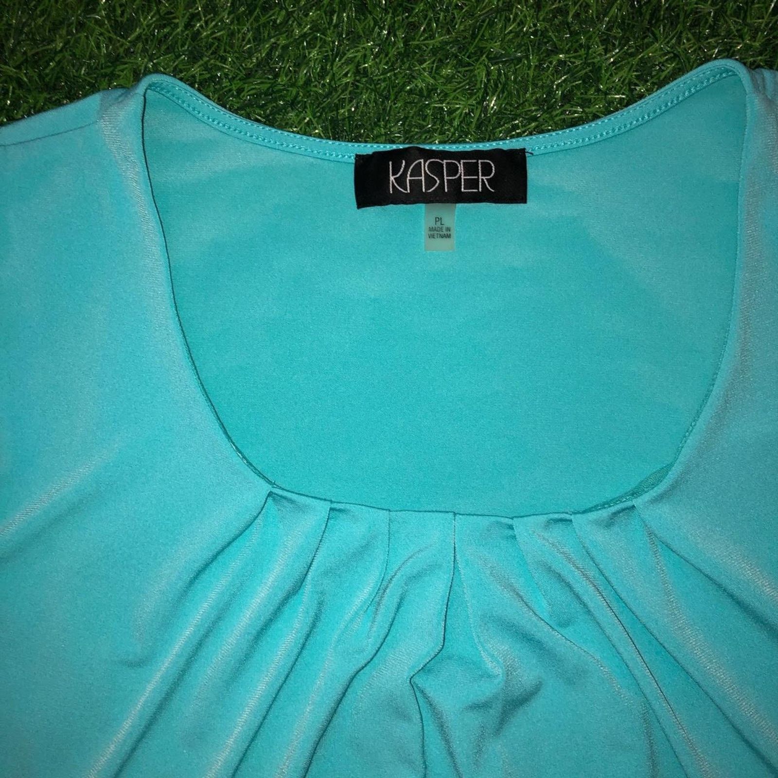 Other Women’s Turquoise Solid Kasper Blouse Tank Size L / US 10 / IT 46 - 3 Thumbnail