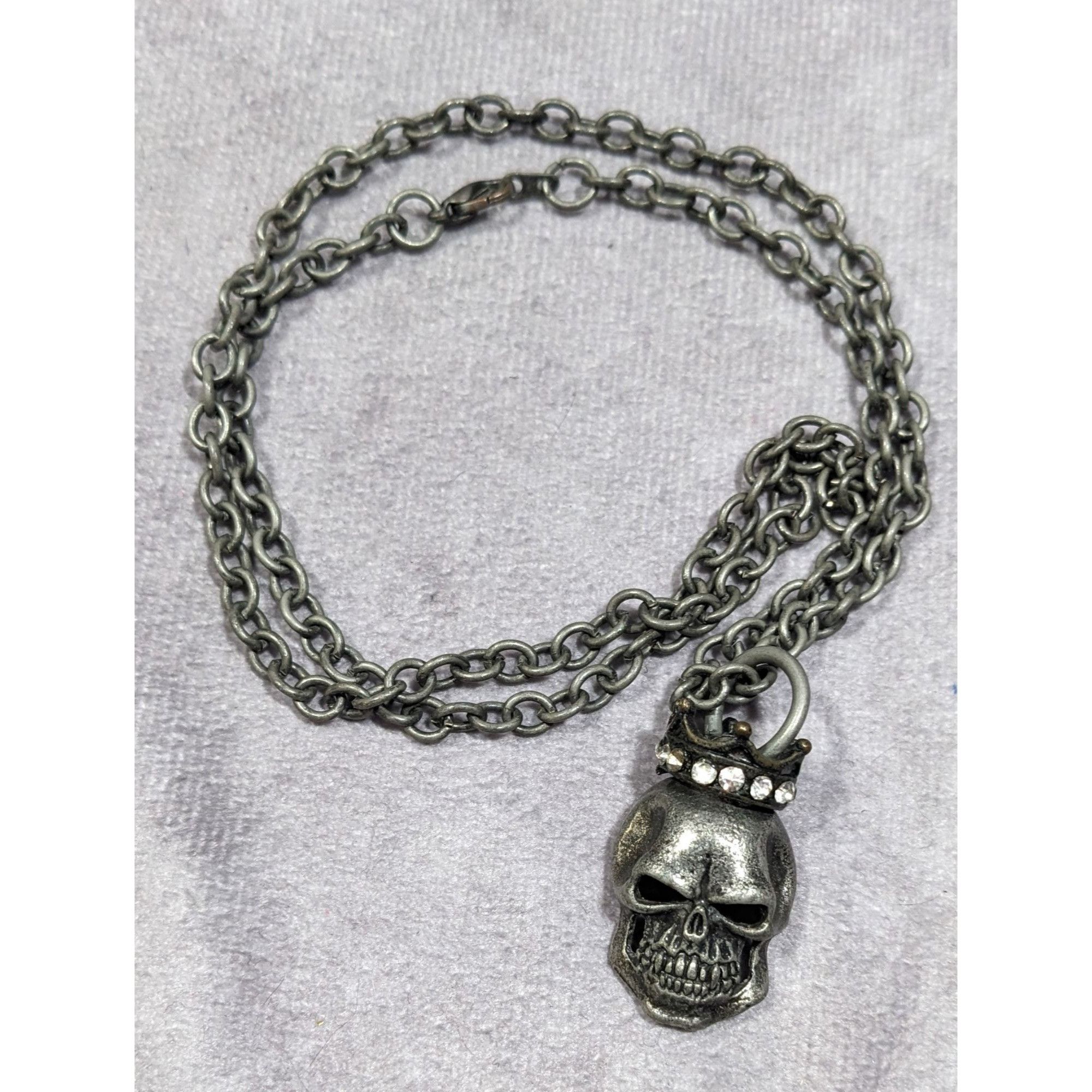 Other Gothic Punk Skull With Rhinestone Crown Pendant Necklace Size ONE SIZE - 10 Thumbnail