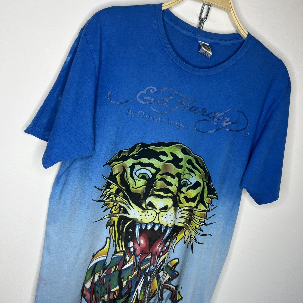 Ed Hardy × JNCO × Vintage Y2K Ed Hardy Christian Audigier Tiger Rhinestone Tee Size US L / EU 52-54 / 3 - 4 Thumbnail