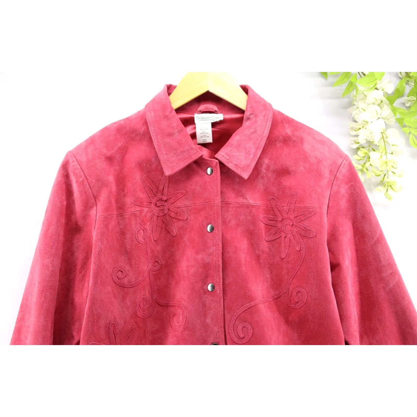 Coldwater Creek Coldwater Creek Women's Red Leather Snap Front Long Sleeve Jacket Sz L Size L / US 10 / IT 46 - 3 Thumbnail