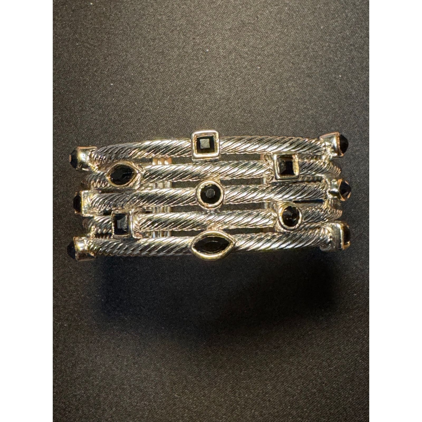 Other Heavy Stainless Steel Open Bracelet w/ Blk Stones Size ONE SIZE - 1 Thumbnail