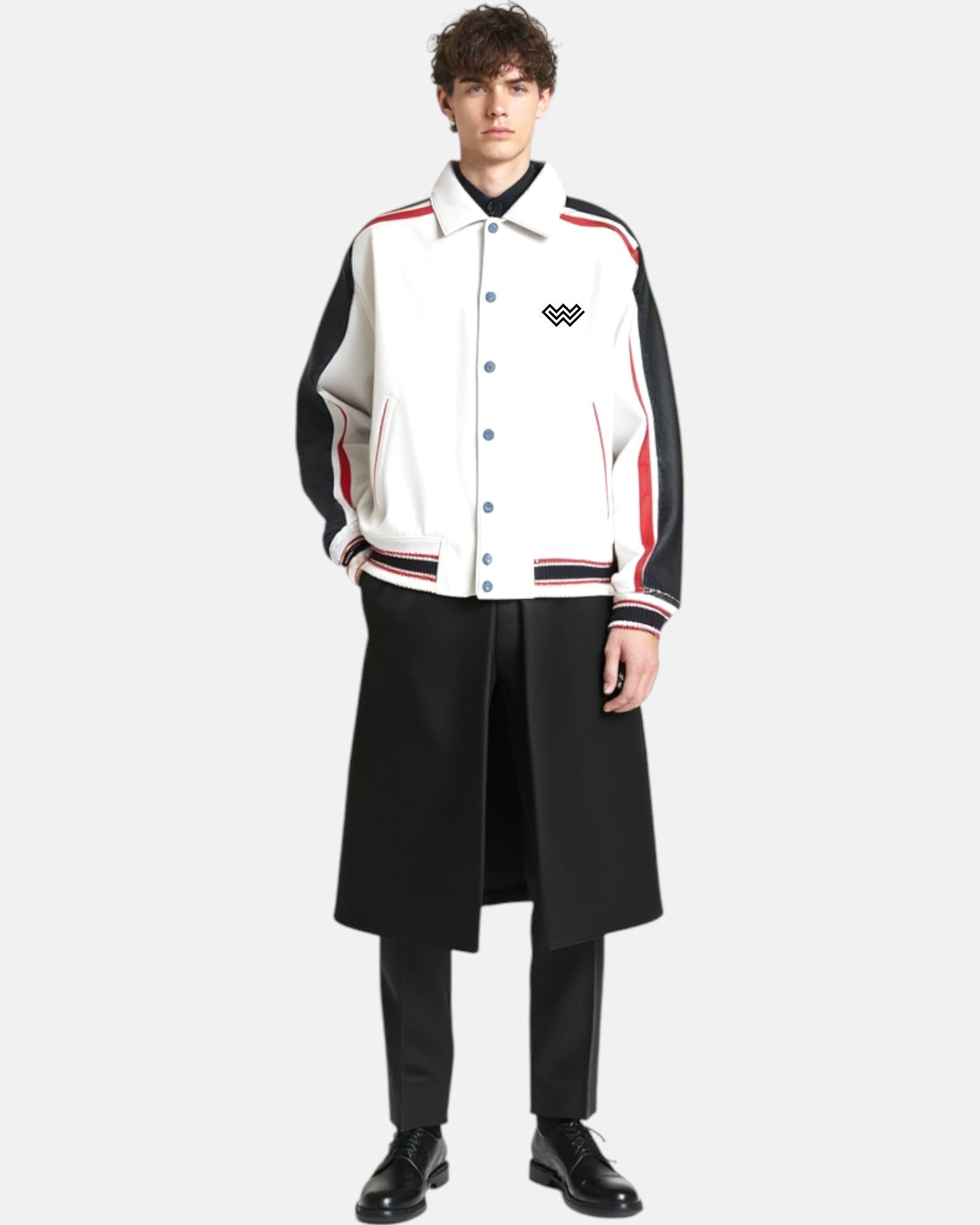 Vintage Tri-Tone Vegan Leather Jacket – Red, Black & Cream | Unisex Size US L / EU 52-54 / 3 - 3 Thumbnail