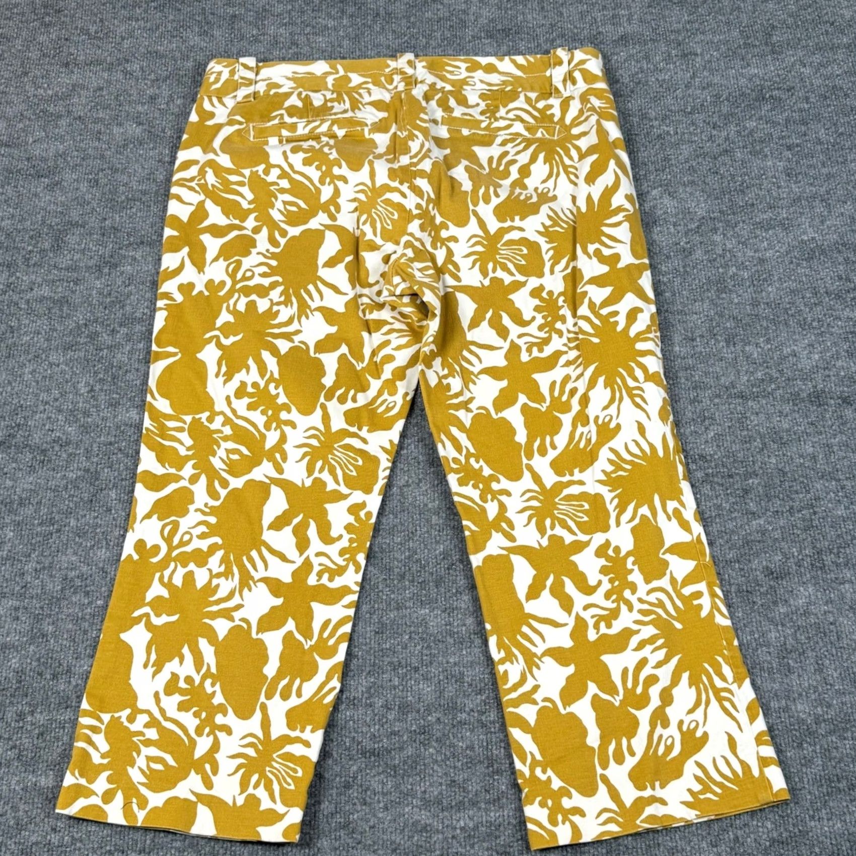 J.Crew J.CREW City Fit Stretch Capri Pants Women's 12 White Floral Mustard Cropped Casual Pockets Twill Cotton Blend) Size 34" / US 12 / IT 48 - 3 Thumbnail