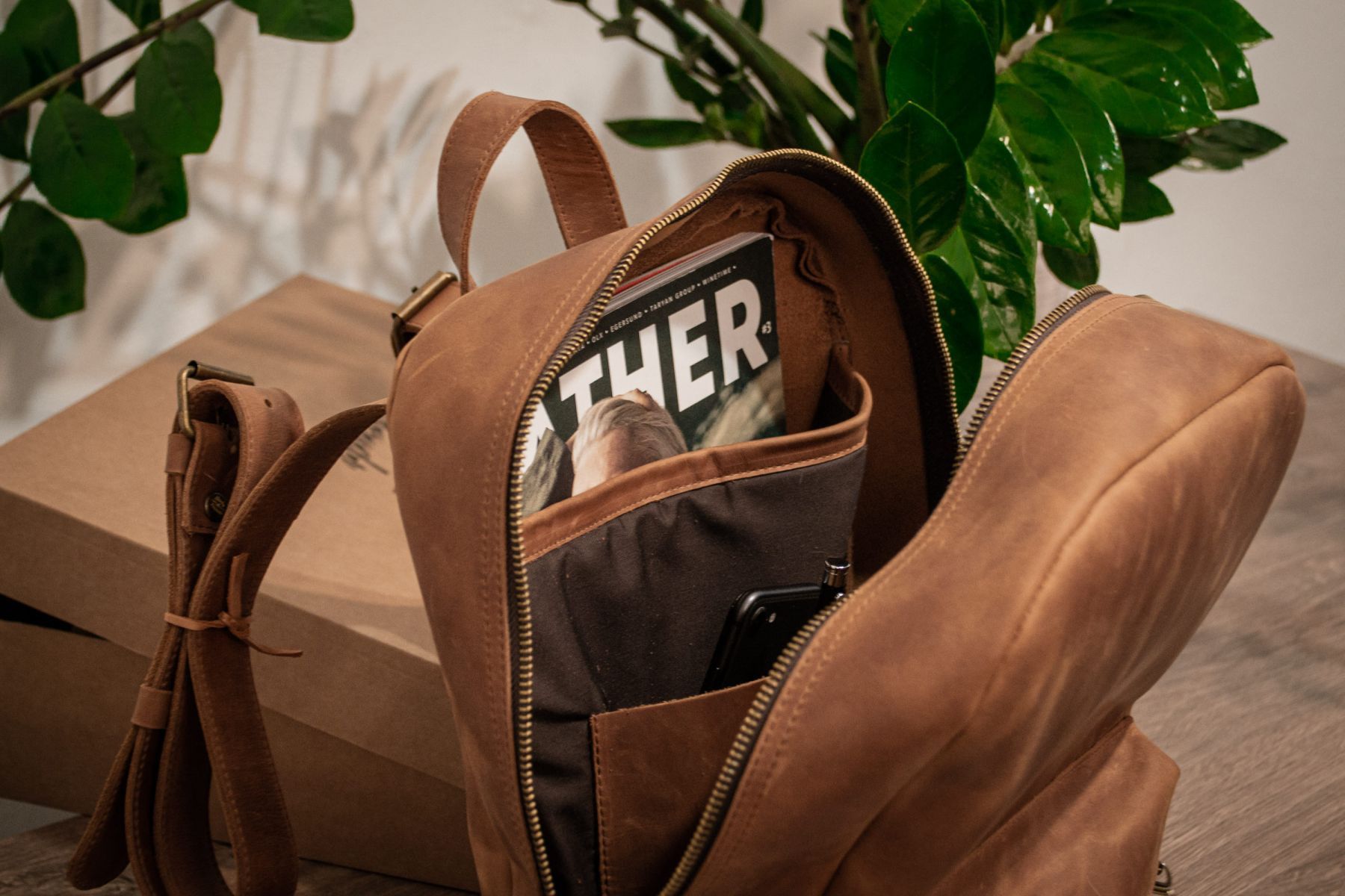 Handmade Leather Backpack. Genuine Vintage Leather CrazyHorse Size ONE SIZE - 9 Thumbnail