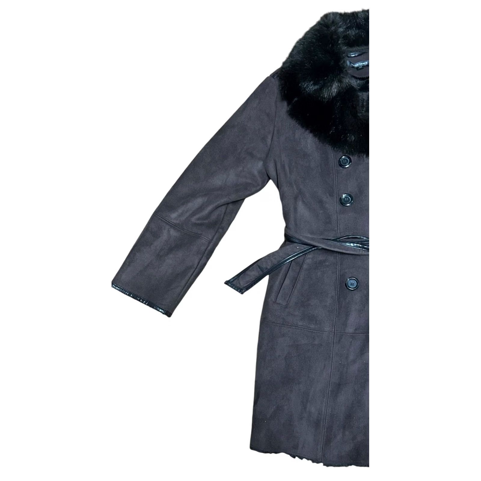 Ellen Tracy VINTAGE Ellen Tracy Coat Belted Brown W/Very Faux Fur Collar Lining Women's Large Damage Size L / US 10 / IT 46 - 2 Thumbnail