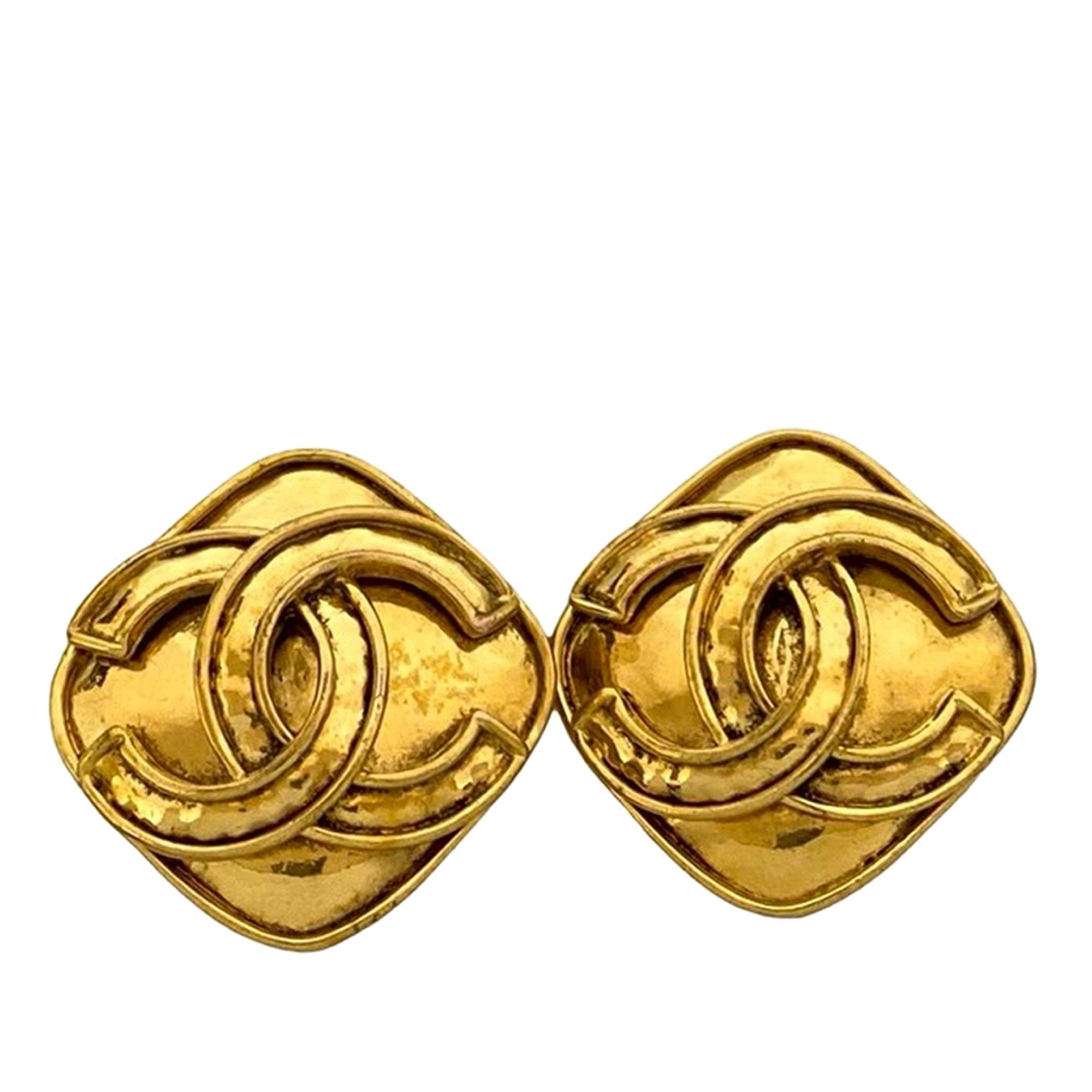 Chanel Chanel CC Gold Plated Diamond Clip On Earrings Size ONE SIZE - 1 Thumbnail