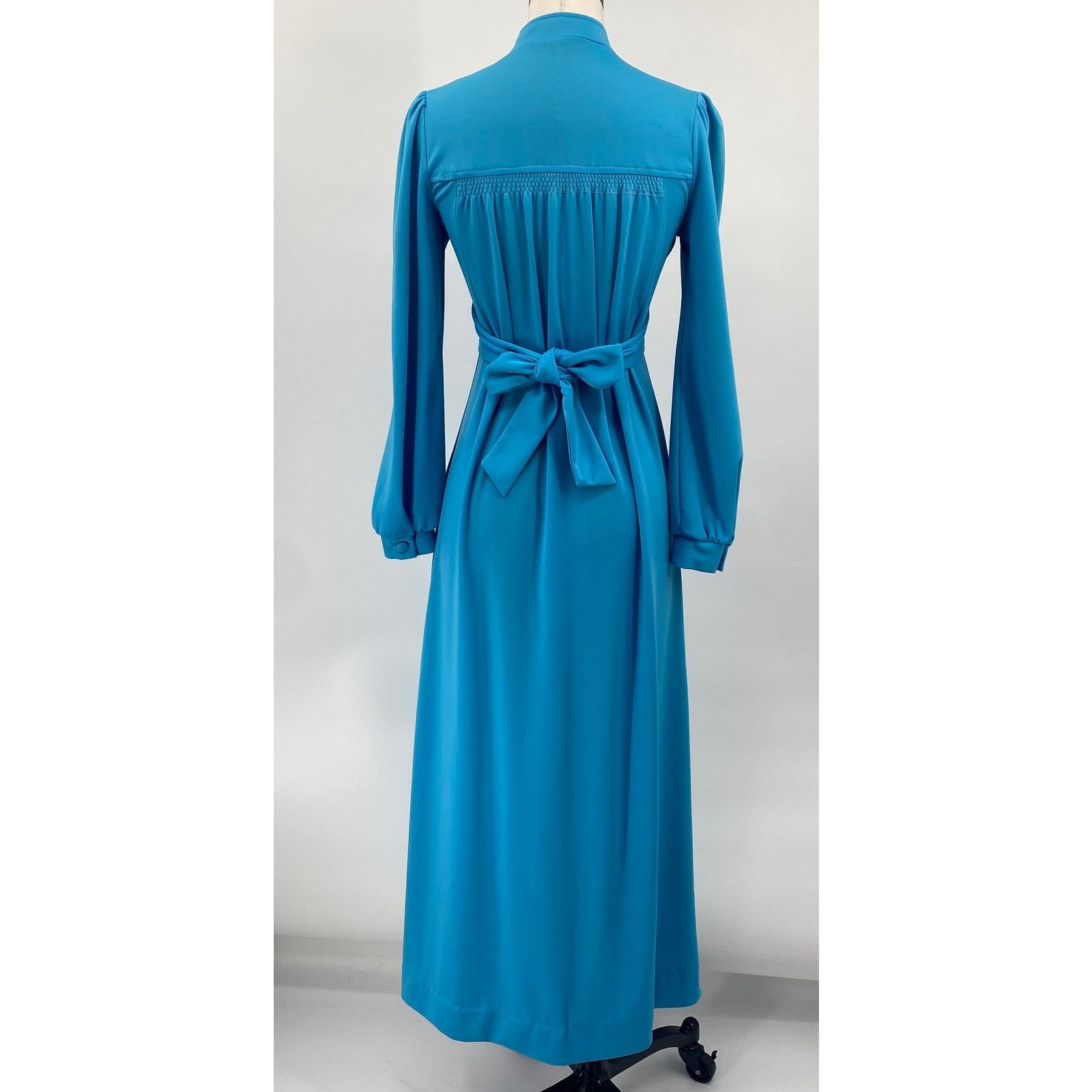 Vintage Vintage 70s Maxi Shirt Dress Long Bishop Sleeve Belted Blue Size XS / US 0-2 / IT 36-38 - 6 Thumbnail