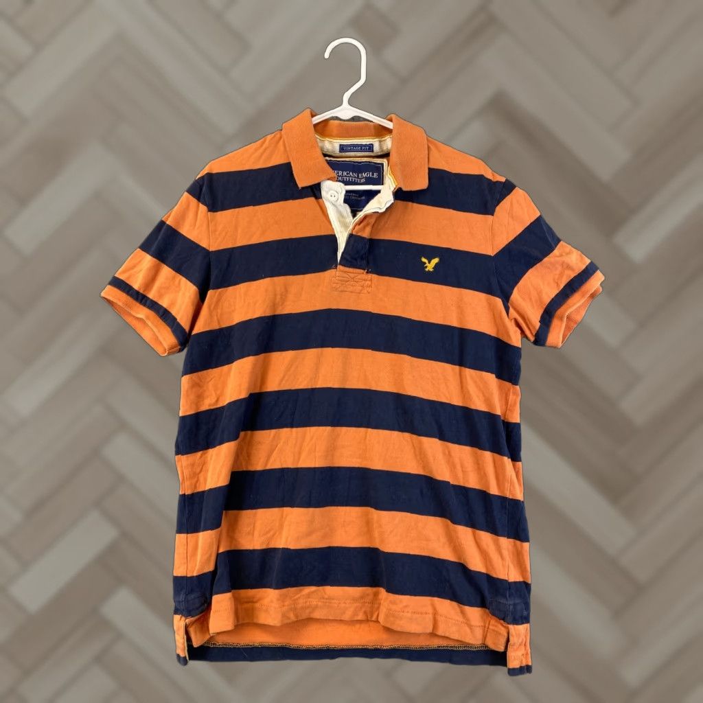 American Eagle Outfitters American Eagle Polo Shirt Men's L Short Sleeve Striped Logo Orange Mens Size US L / EU 52-54 / 3 - 1 Thumbnail